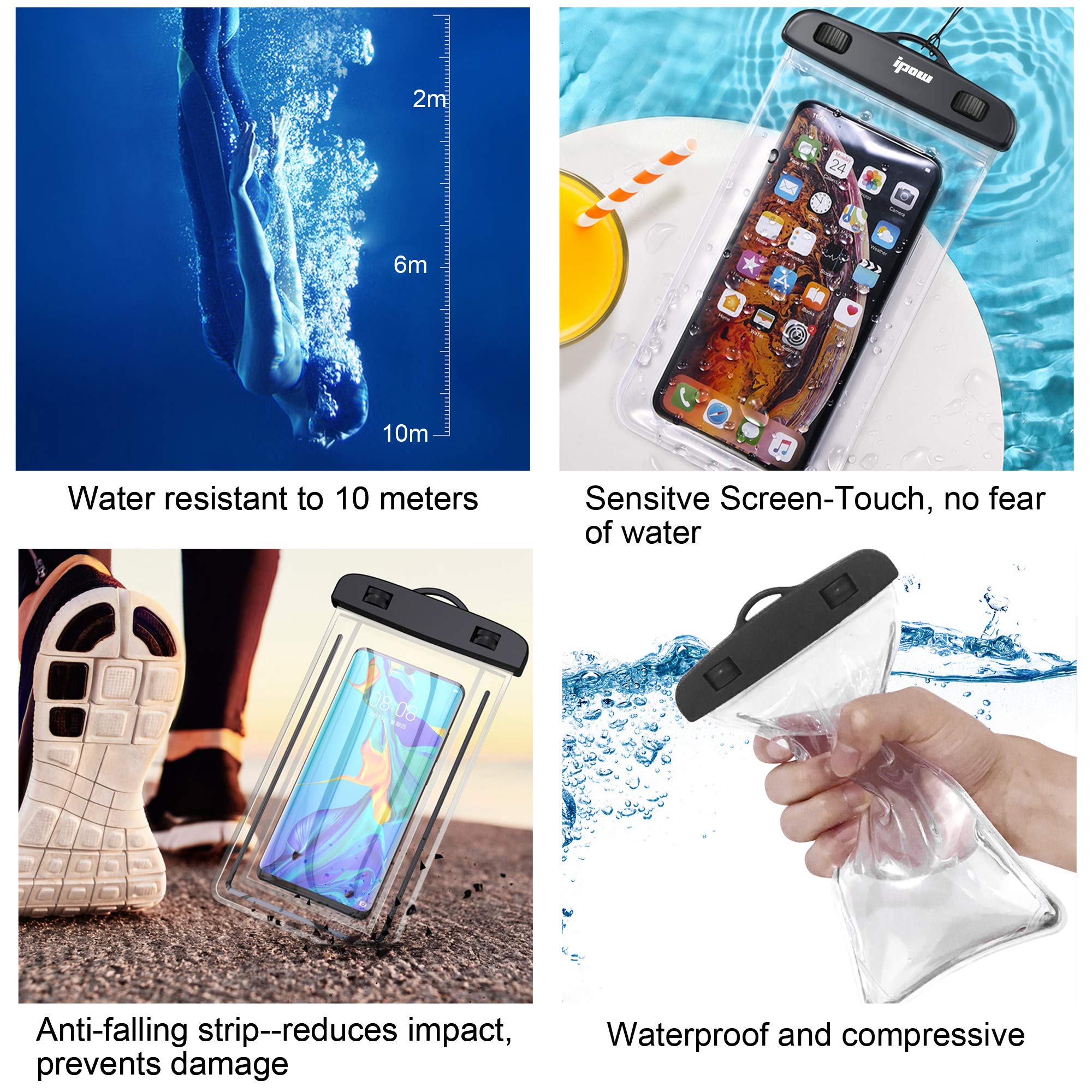 ipow Waterproof Bag Case with Adjustable Waist Strap & One-Piece Phone Pouch with Transparent Screen Touchable for Beach Swimming - Image 3