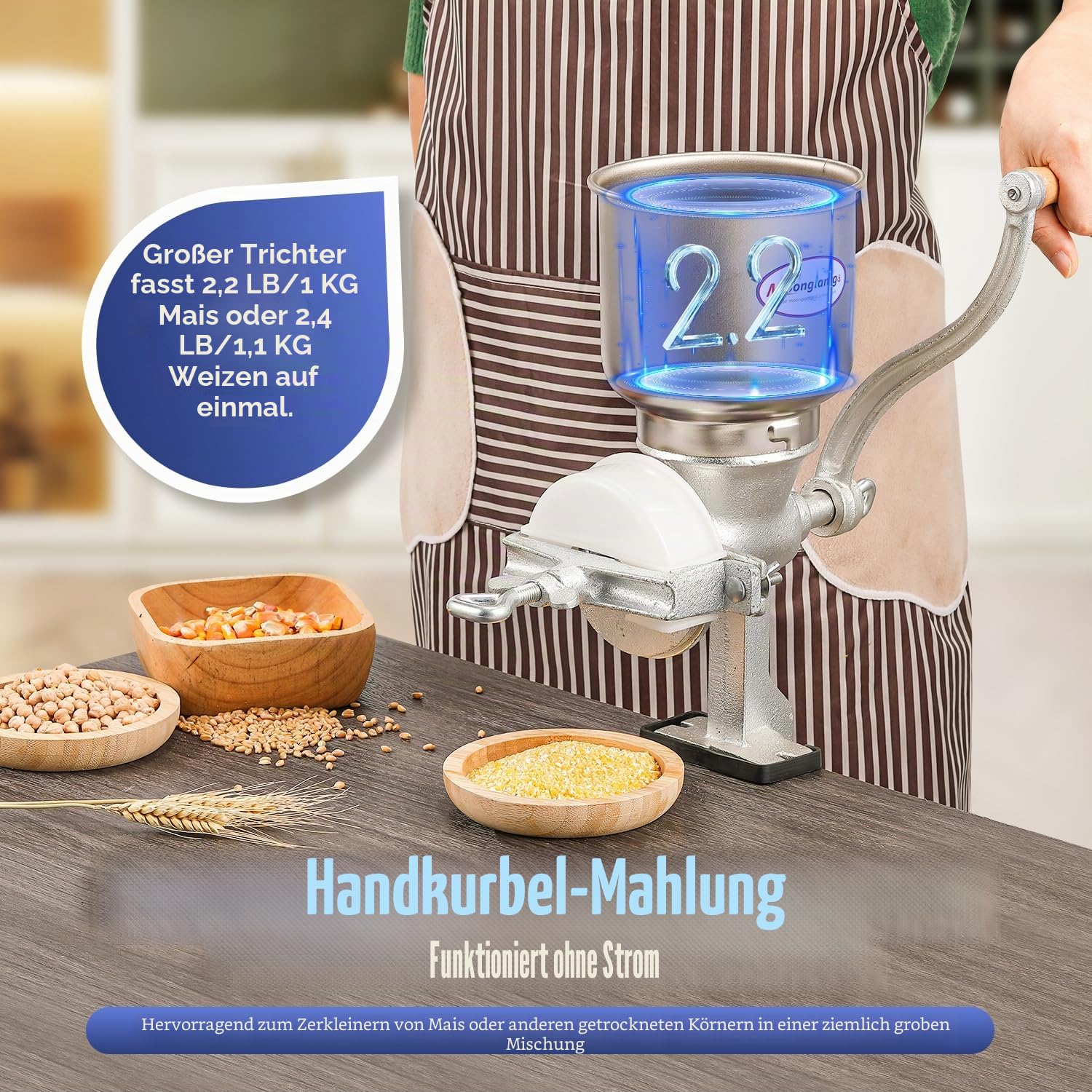 Moongiantgo Getreidemühle Manuelle mit 13cm Zoll großer Trichter & 4cm Tischklemme, Fräsgrobheit Einstellbar Handschleifer aus Gusseisen für Nuss, Kaffee, Getreide, Samen, Mais, Gewürze