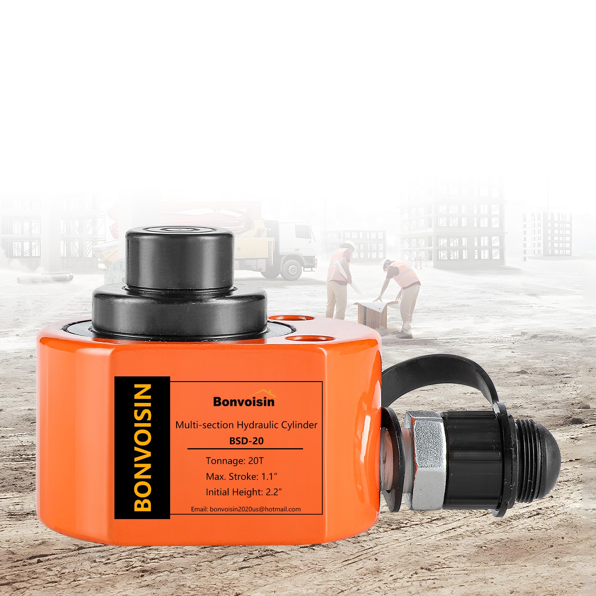 Bonvoisin 20T Hydraulic Cylinder Jack Porta Power Multi-Section 1.1” Stroke Mini Hydraulic Ram Low Profile Lifting Cylinders for Machinery Shipbuilding
