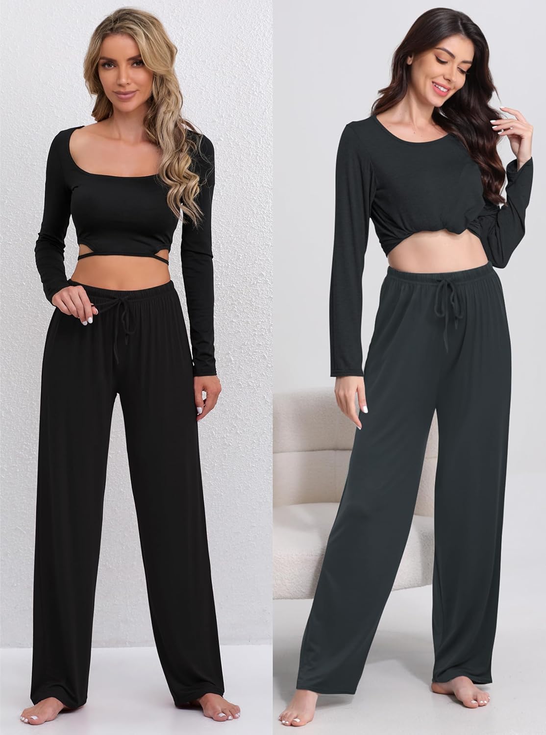 FEQO 2 Pack Women's Lounge Pants Wide Leg Yoga Pants Casual Pajama Bottoms - Image 5