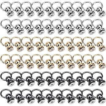 Pack of 60 Screw Rivets for Leather Crafts 8 mm Head Button Stud Rivets with Screw Closure O-Ring Rivets Multi-Coloured Leather Rivets Made of Zinc Alloy in Gold Silver and Black DIY Leather Accessories
