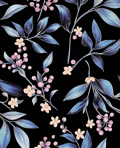 Miniatura 14 de Papel tapiz floral vintage azul marino oscuro extra largo, 17.5 pulgadas x 393 pulgadas, papel de contacto bohemio pelable, papel de pared botánico