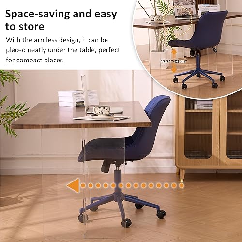 Miniatura 6 de YOUNIKE Silla de escritorio de oficina en casa con ruedas, silla de tocador sin brazos con respaldo, cómoda y moderna silla tapizada de cuero, silla