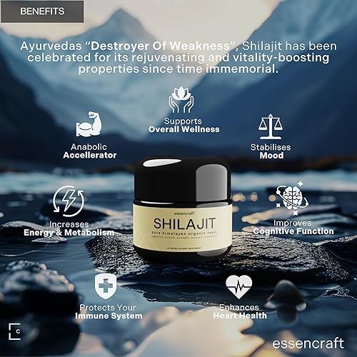 Miniatura 3 de Essencraft Shilajit - Resina Shilajit orgánica pura del Himalaya, 500 mg de potencia máxima, 85+ oligominerales ácido húmico y fúlvico, suplemento