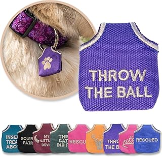 Woofhoof’s Dog Tag Silencer, Quiets Dog ID Tags, for Dogs and Cats, Purple Throw The Ball, 1.75 x 1.75 x.25