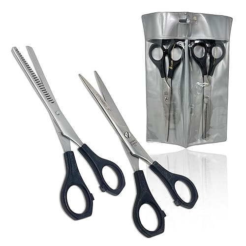 Cynamed Tijeras profesionales de corte de pelo de peluquero de la serie Razor Edge - Tijeras de salón de acero inoxidable - Longitud total - Ajuste