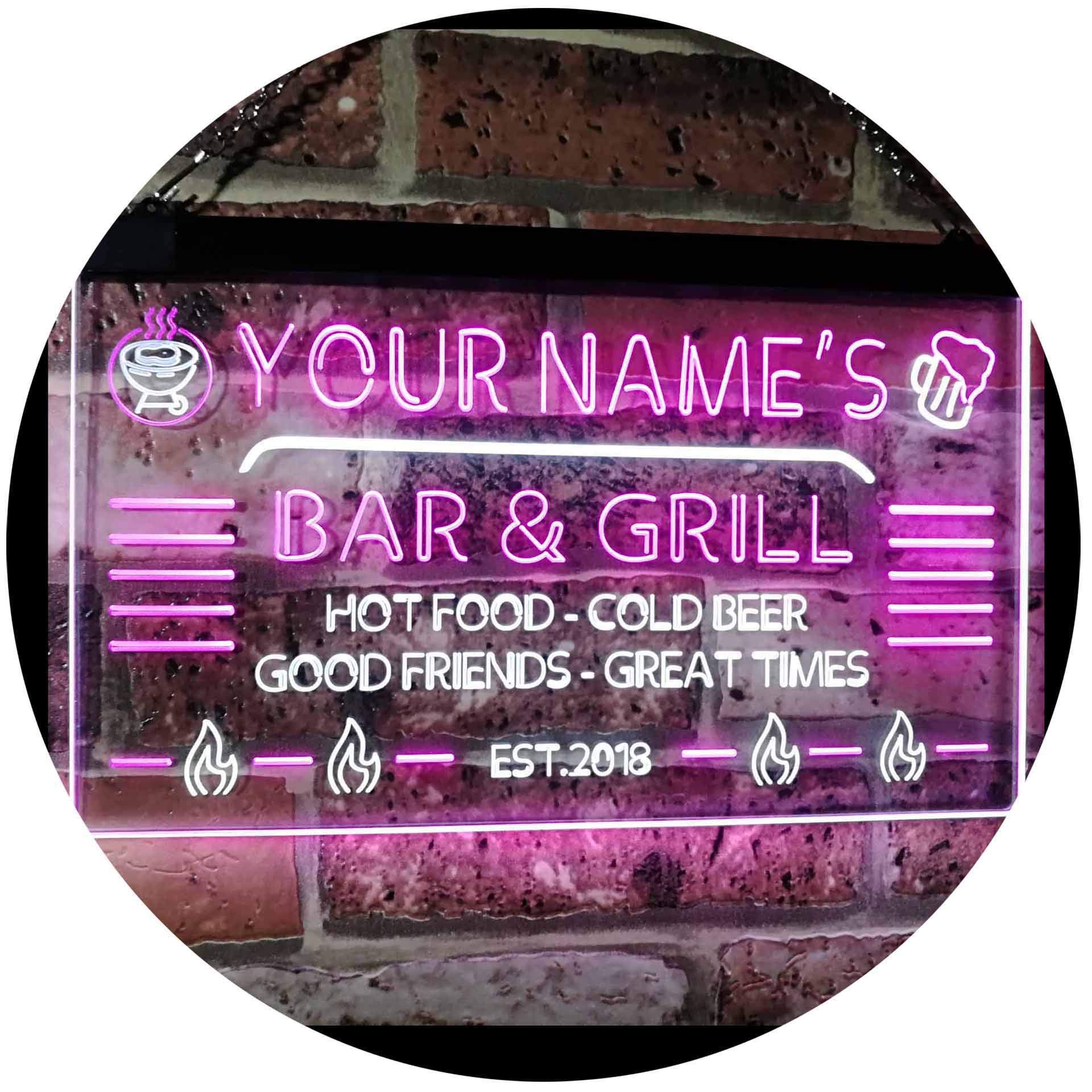 ADVPRO Personalized Your Name Custom Bar & Grill Established Year Dual Color LED Neon Sign White & Purple 24 x 16 Inches st6s64-u1-tm-wp