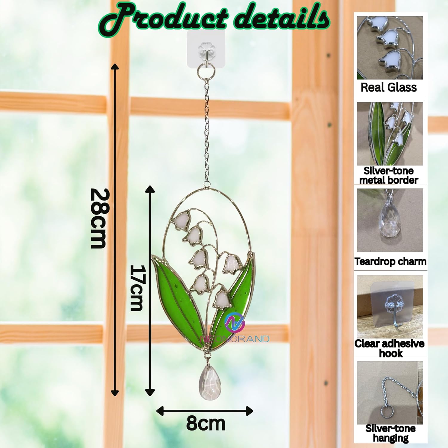 Real Stained Glass Suncatcher Lily of The Valley Suncatcher for Mom Lily of the Valley Stained Glass Window Hanging Decor Plant Lover Gifts for Women Home Decor Gifts Sun Catchers Indoor Window 6.7in