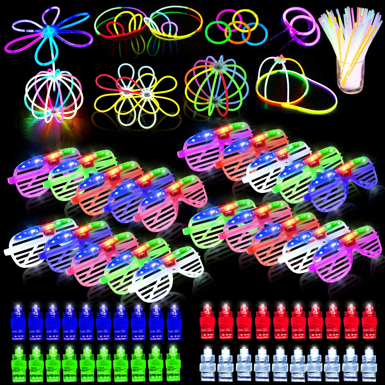 Stondino 160PCS Christmas Glow In The Dark Party Supplies Led Glasses Finger Lights for Kids Light Up Glasses Party Favors Glow Sticks Neon Party Supplies for Wedding Thanksgiving Gift