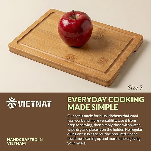 Miniatura 7 de Juego de 3 tablas de cortar de bambú carbonizado con soporte, tablas de cocina reversibles naturales, embutidos y quesos - Esenciales de alojamiento