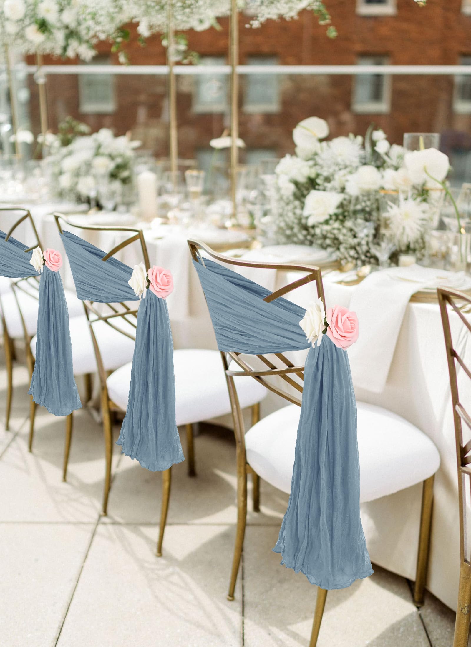 Seihtuch-Stuhlschärpen, Stuhlschärpen, Stuhl-Schärpen, Dekorationen, Universelle Stuhldekoration Für Hochzeit, Empfang, Bankett, Party, Staubblau