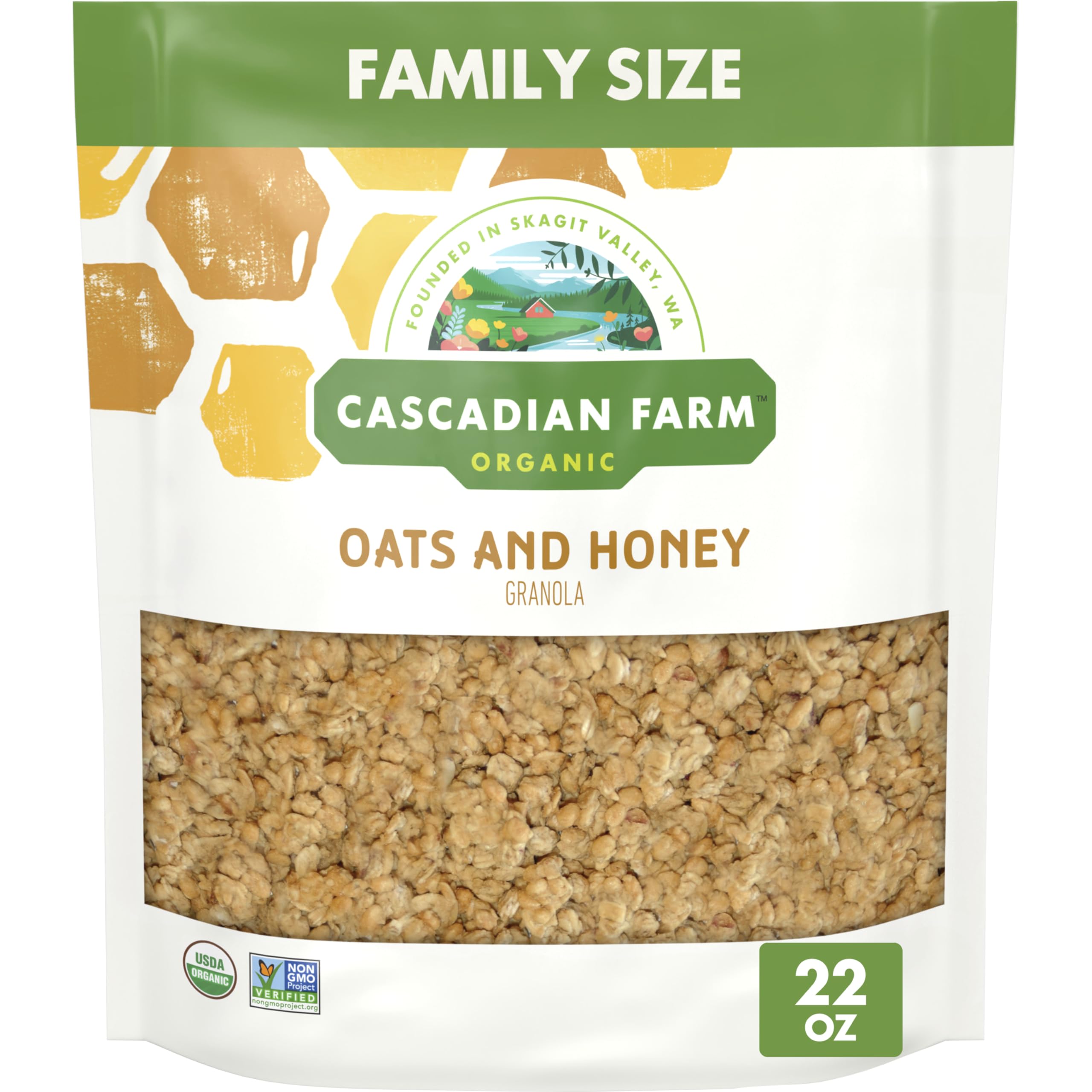 Cascadian Farm Organic Granola, Oats and Honey Cereal, Resealable Pouch, Family Size, 22 oz