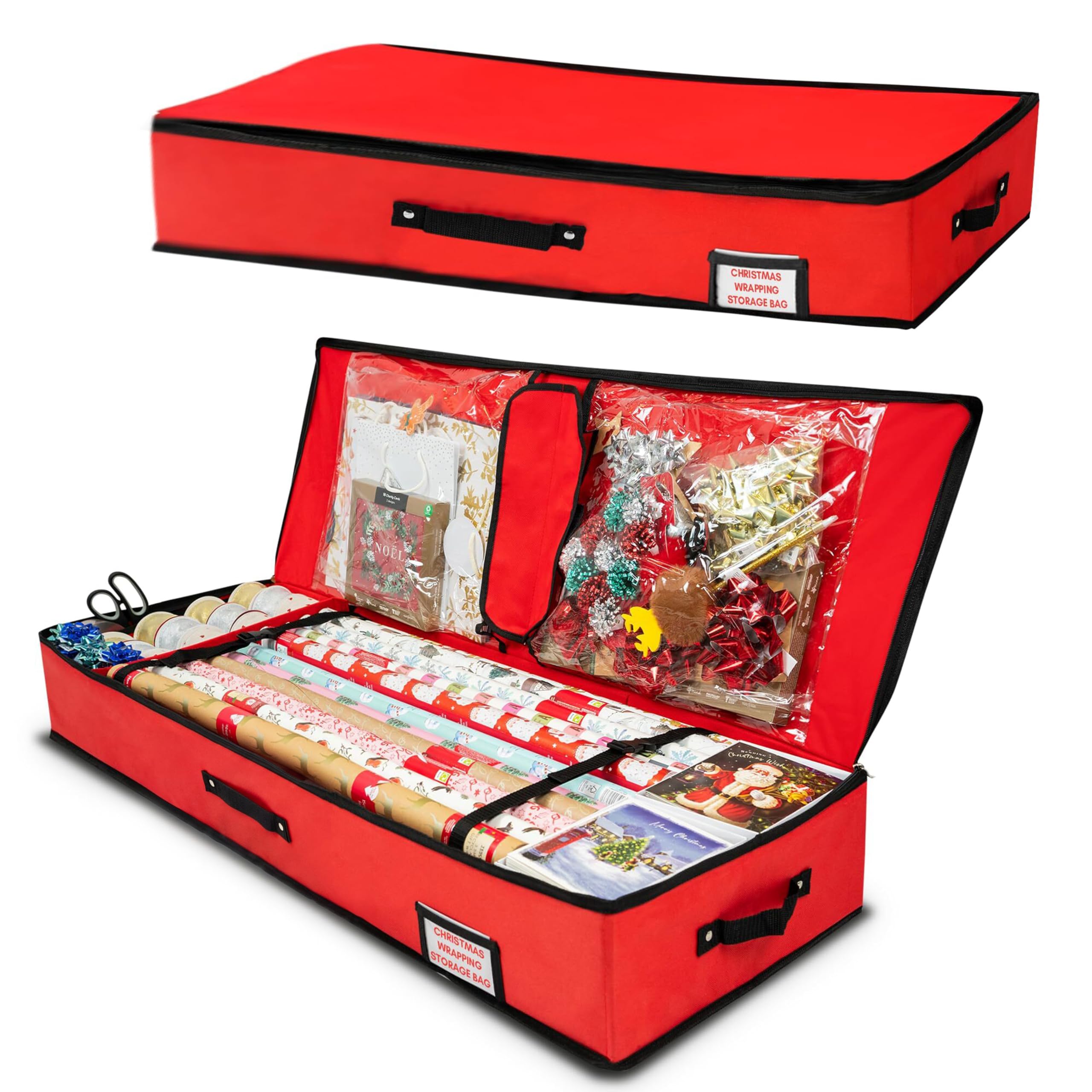 Pelle & Sol Christmas Wrapping Paper Storage Bag - Fits 24 Rolls, 600D Tear-Proof Organizer, Space-Saving Design, Ideal for Christmas and Holiday Wrapping Paper Storage and Organization - RED