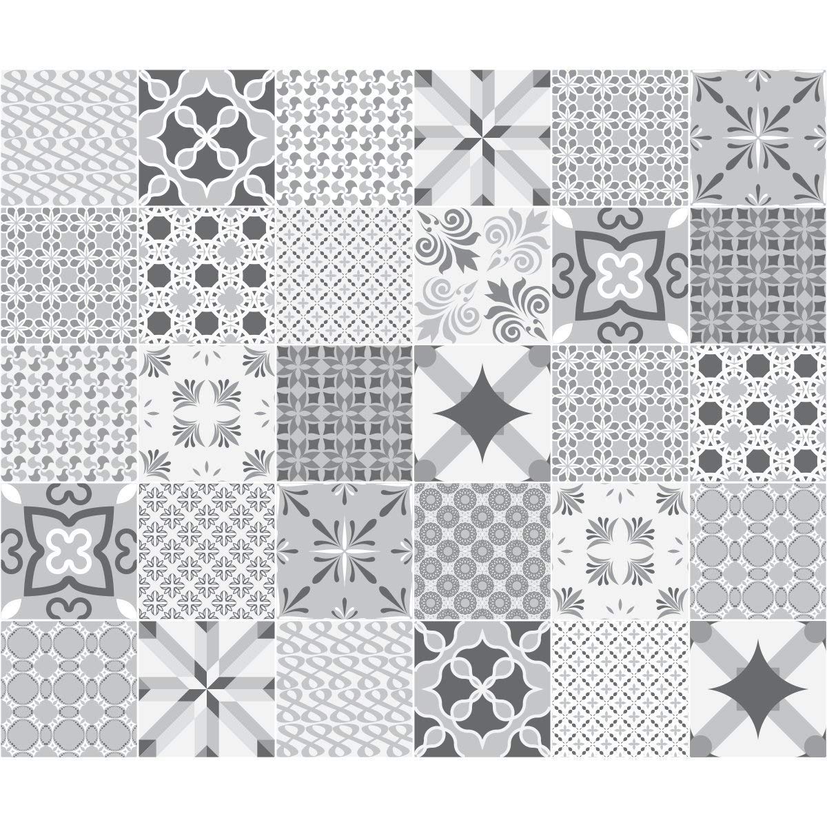 Ambiance Sticker Vinilos Autoadhesivos, Decoración de Paredes, Adhesivos de Azulejos para Baño y Cocina Nuances de Gris Romantique - 30 Vinilo Azulejos de 15 x 15 cm