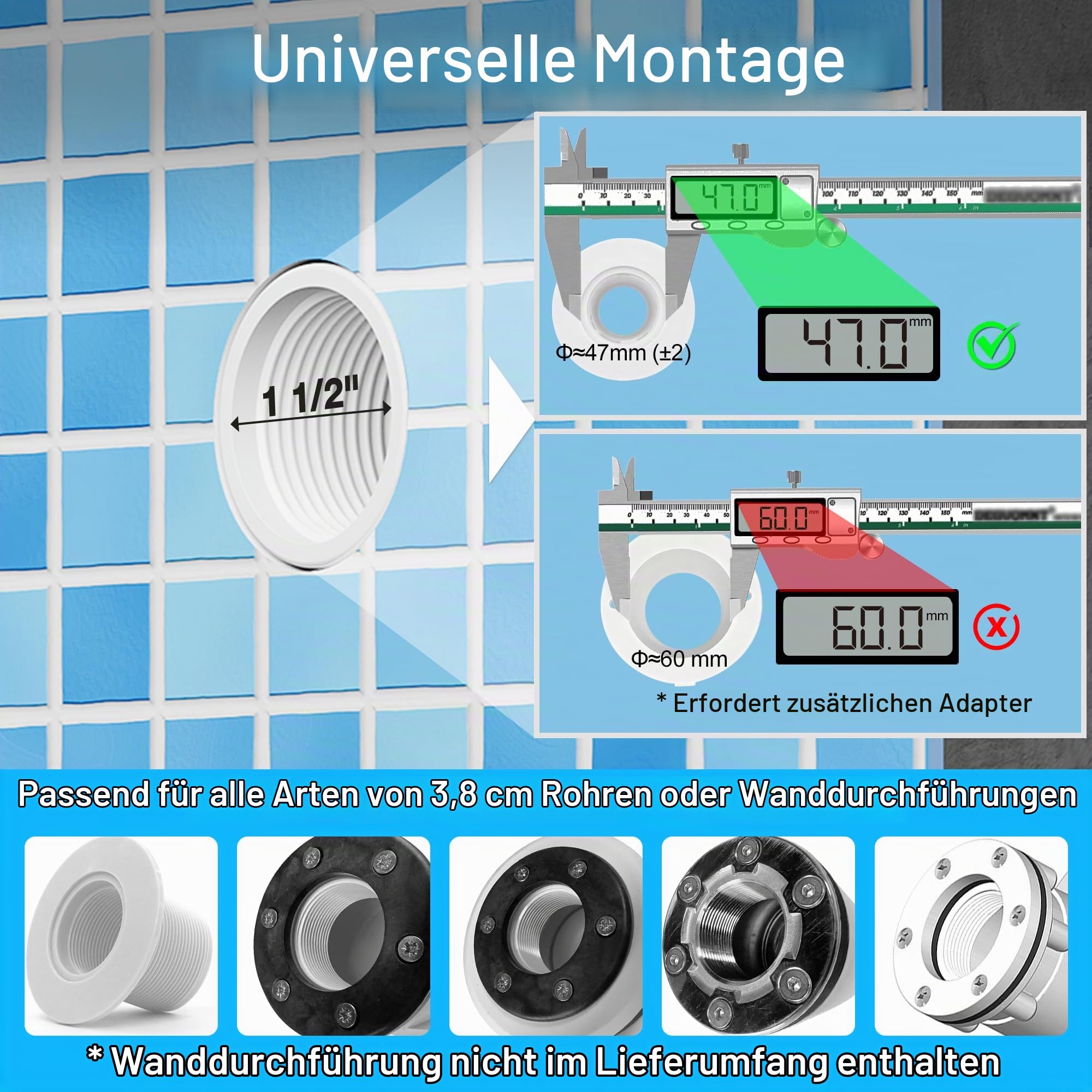 LyLmLe LED Poolbeleuchtung mit Außengewinde 1 1/2", RGB Schwimmbadscheinwerfer Synchronsteuerung 12VAC Unterwasser Poolscheinwerfer für Betonpool (15W, 2 Lampe)