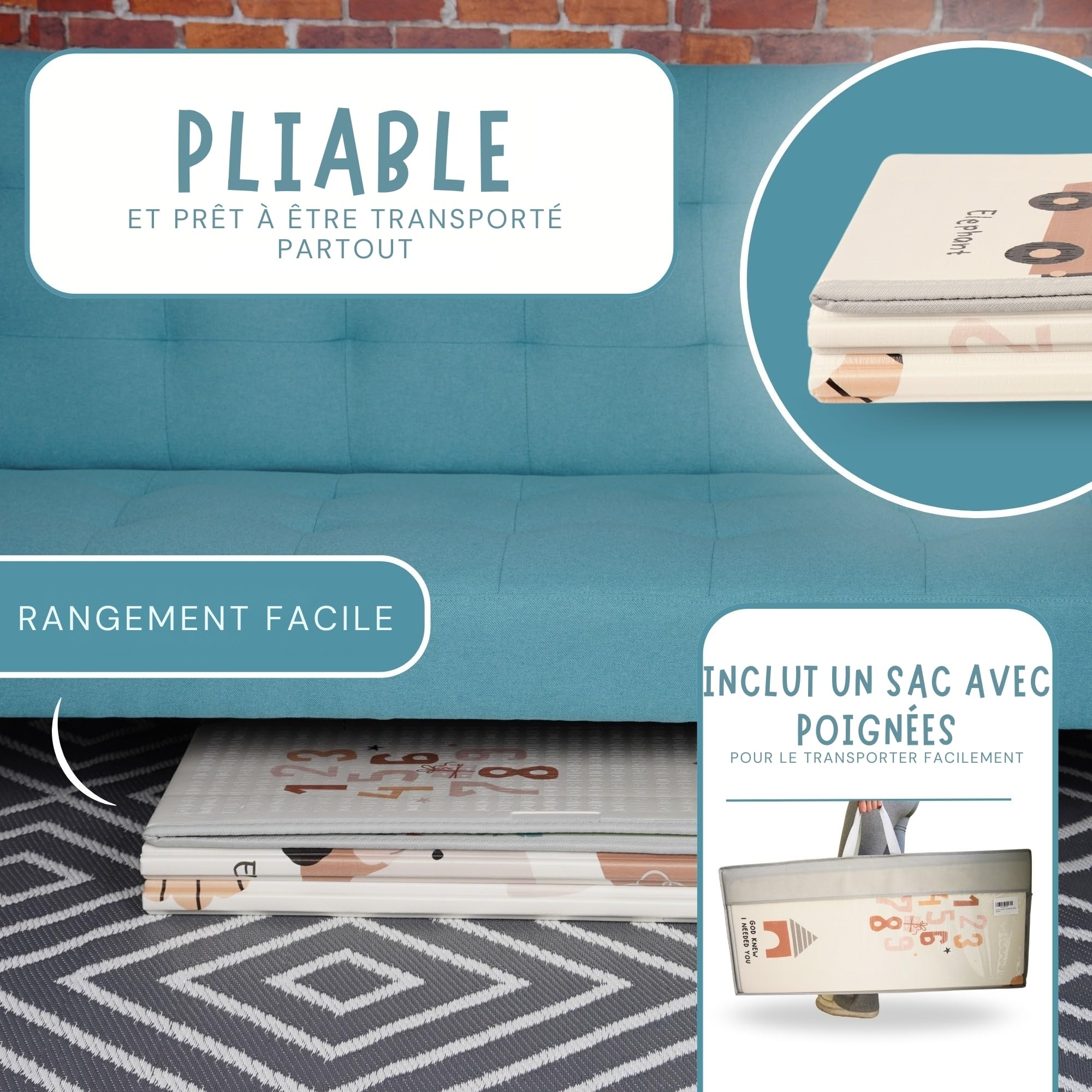 HuBorns - Tapis Bebe Pliable 200x180, Tapis d'Eveil Bebe Reversible avec Bord Renforcé pour Plus Sécurité, Tapis de Jeux Bebe Epais avec Protection Anti-Chute, Tapis Exterieur Lavable (Carte XL)