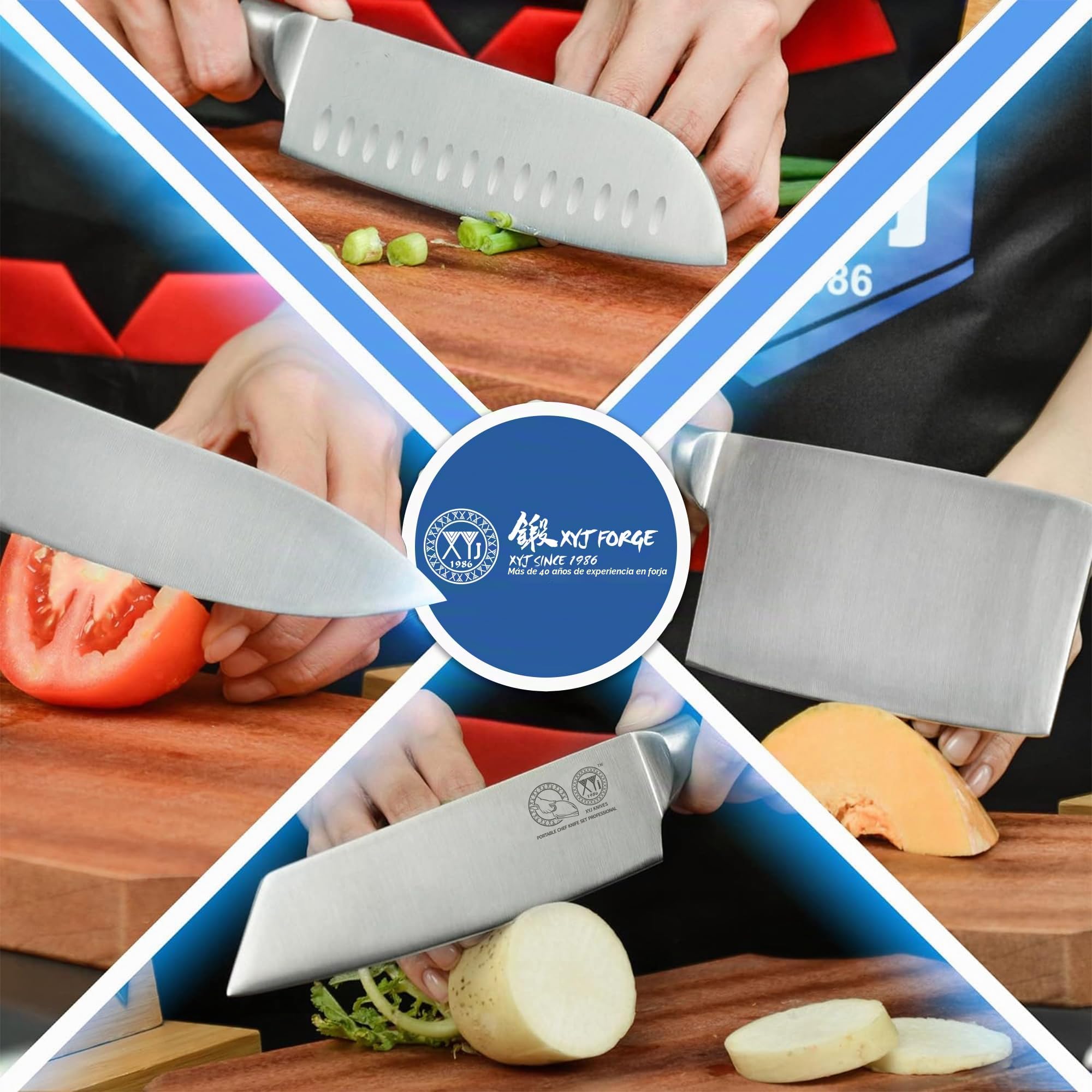 XYJ Traje de cuchillo profesional del Chef, traje de cuchillo del Chef con bolsa, chaqueta, cuchillo de carnicero de cocina culinaria, Corte culinario, santoku, utilidad, acero inoxidable