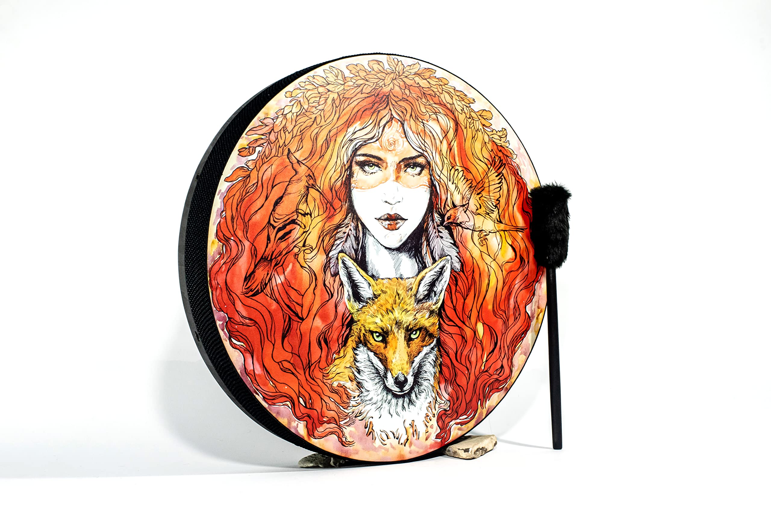 Nazar Drums Shaman Vegan ''Red Fox Spirit'' Drum 18'' | Sound Healing Tool | Tunable Membrane | Vixen Totem Frame Drum | Music Therapy Instrument, (RF-013)