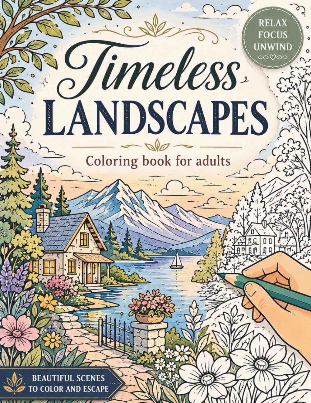Timeless Landscapes: Coloring Book For Adults