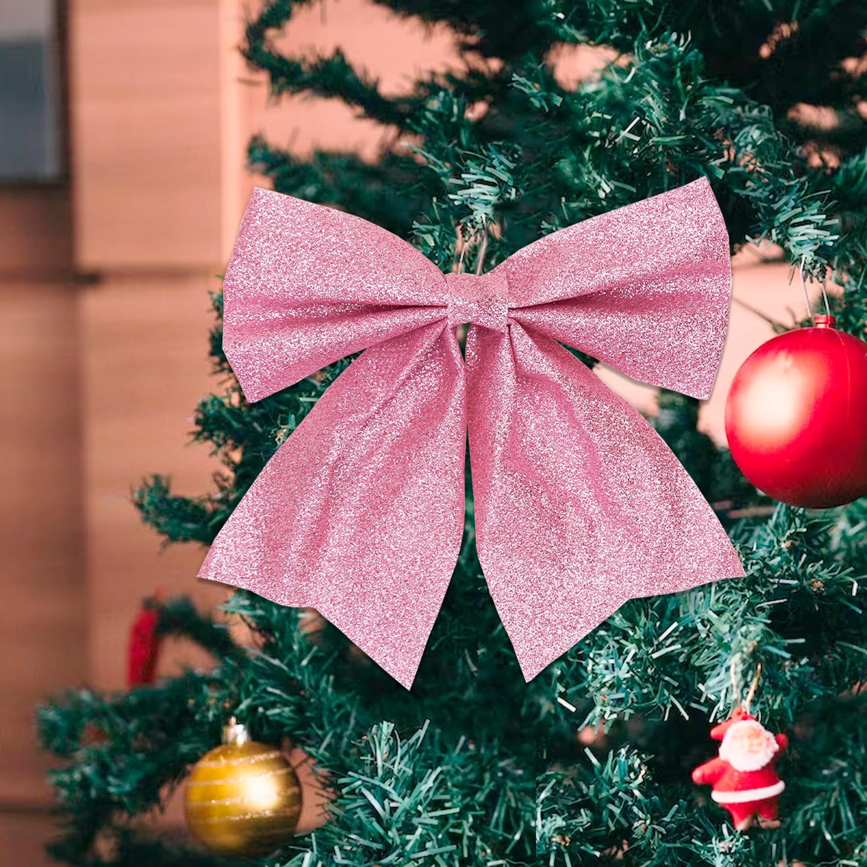 12pcs Pink Christmas Bows for Tree Decor 15CM Decorative Xmas Ornaments, Wreath Decorations - Image 3