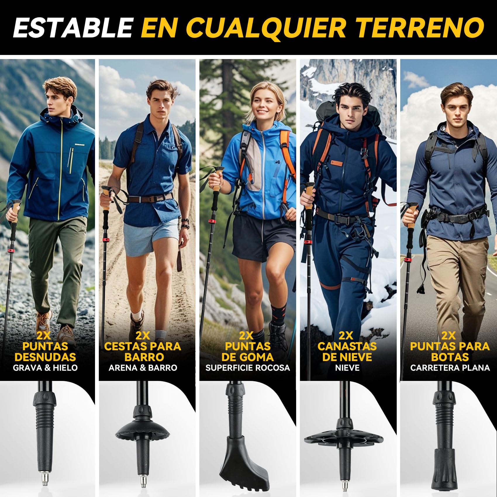 UnderwoodAggregator Bastones de Trekking de Fibra de Carbono - Paquete de 2, Bastones de Senderismo Ligeros y Ajustables para Hombres y Mujeres, Bastones Plegables con Cierre Rápido