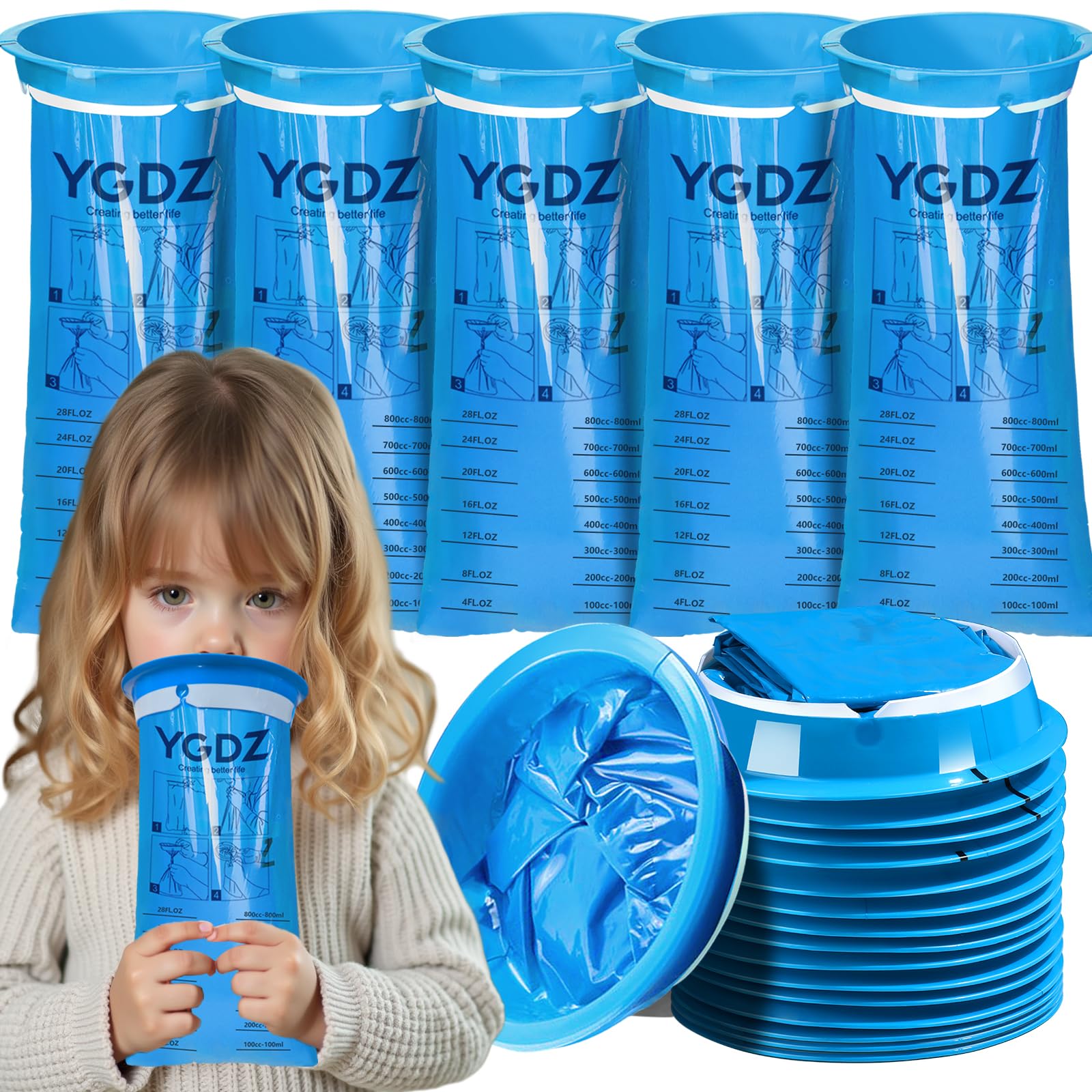 YGDZ Vomit Bags Disposable for Kids,15 Pack 800ml Emesis Bag – Leak Resistant, Portable, Medical-Grade Barf, Puke, Throw Up Bags for Nausea Travel,