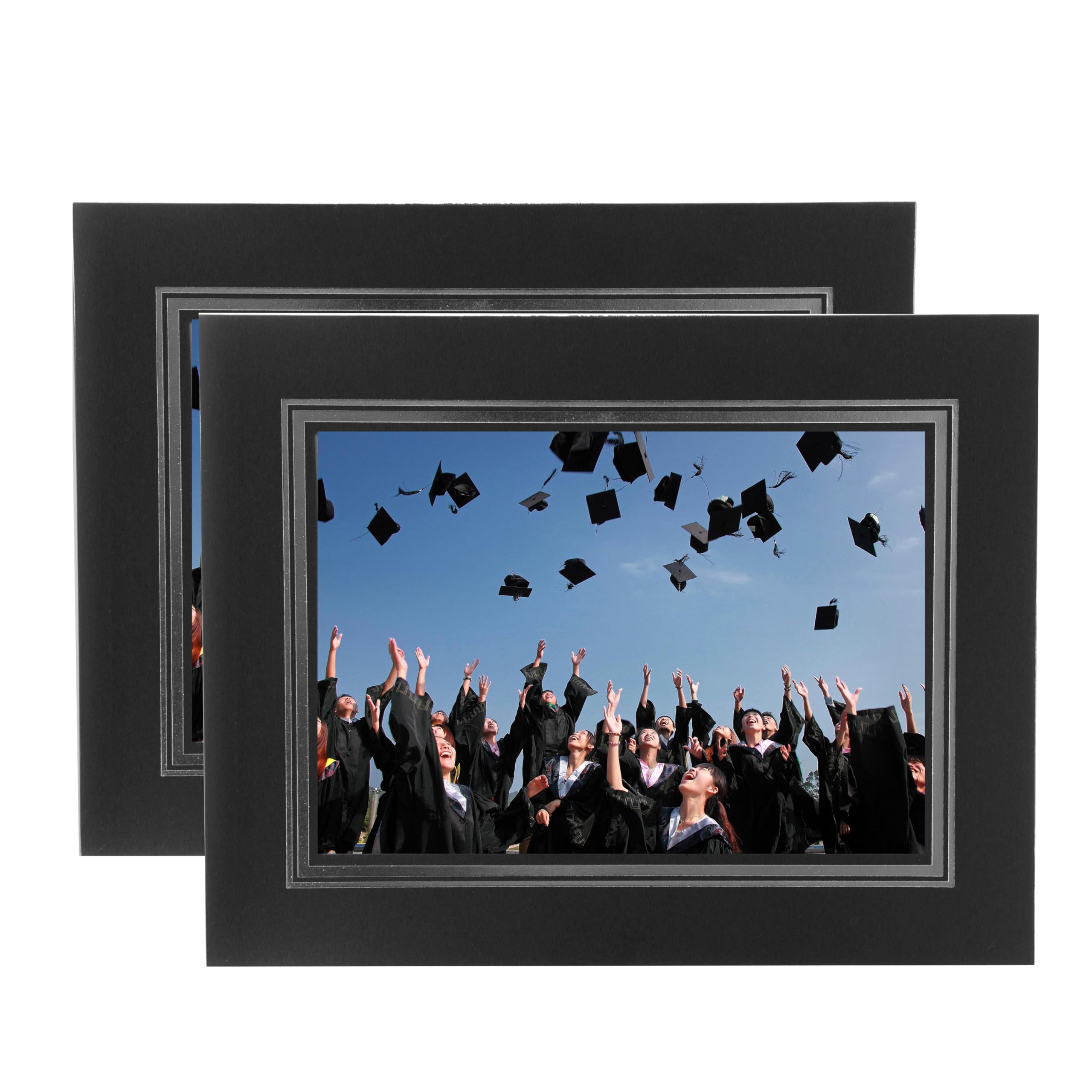 Kenro Pack of 20 Black Cardboard Strut Mount Photo Frames with Silver Border (8x10 Inch/20x25cm) - Card Photo Mounts for Graduation, School Photos, Weddings - PMA145/10