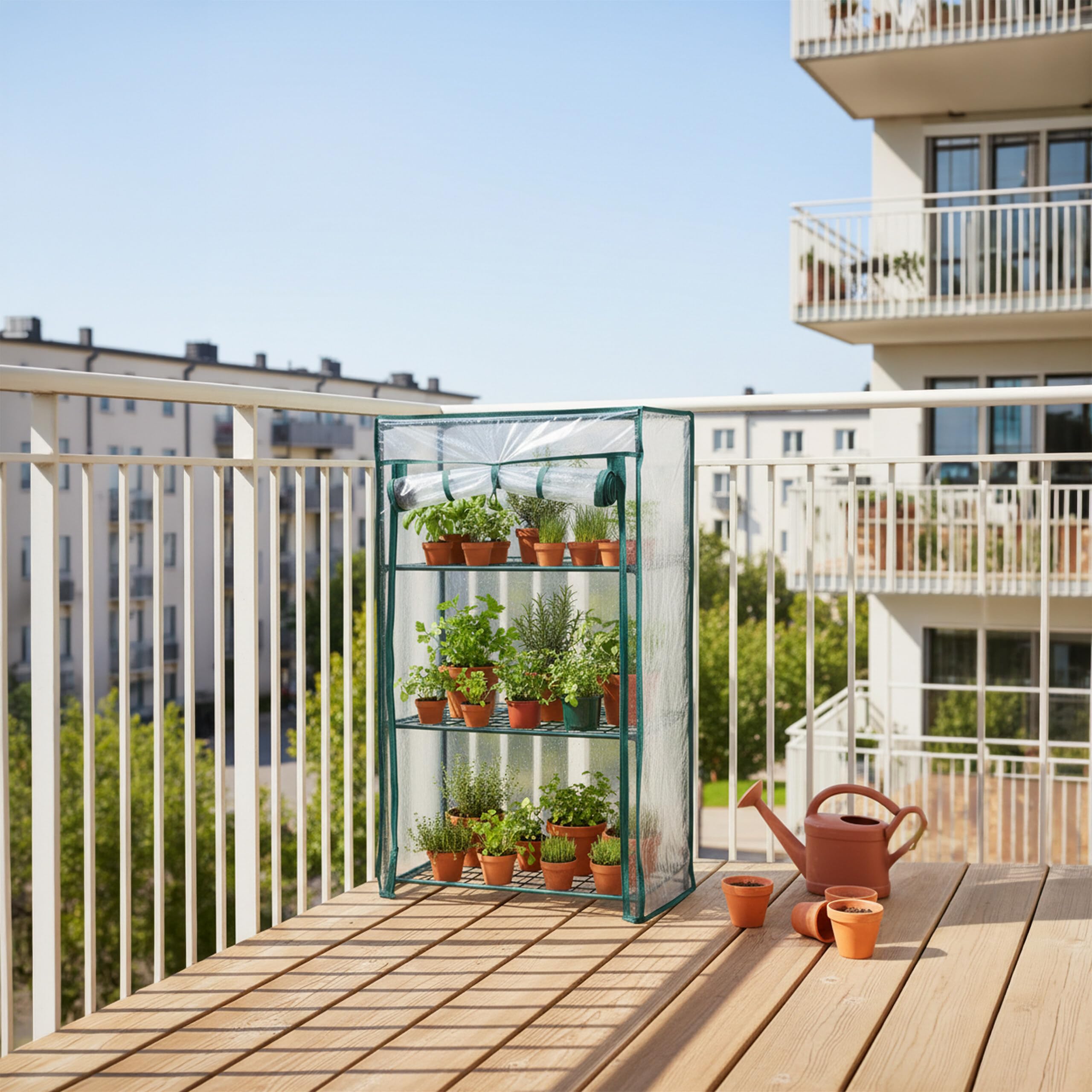 Relaxdays Serre Balcon, Lot de 2, Film PVC, Acier, HxLxP 80 x 46 x 24 cm, Serre tomates 3 étages, Vert/Transparent