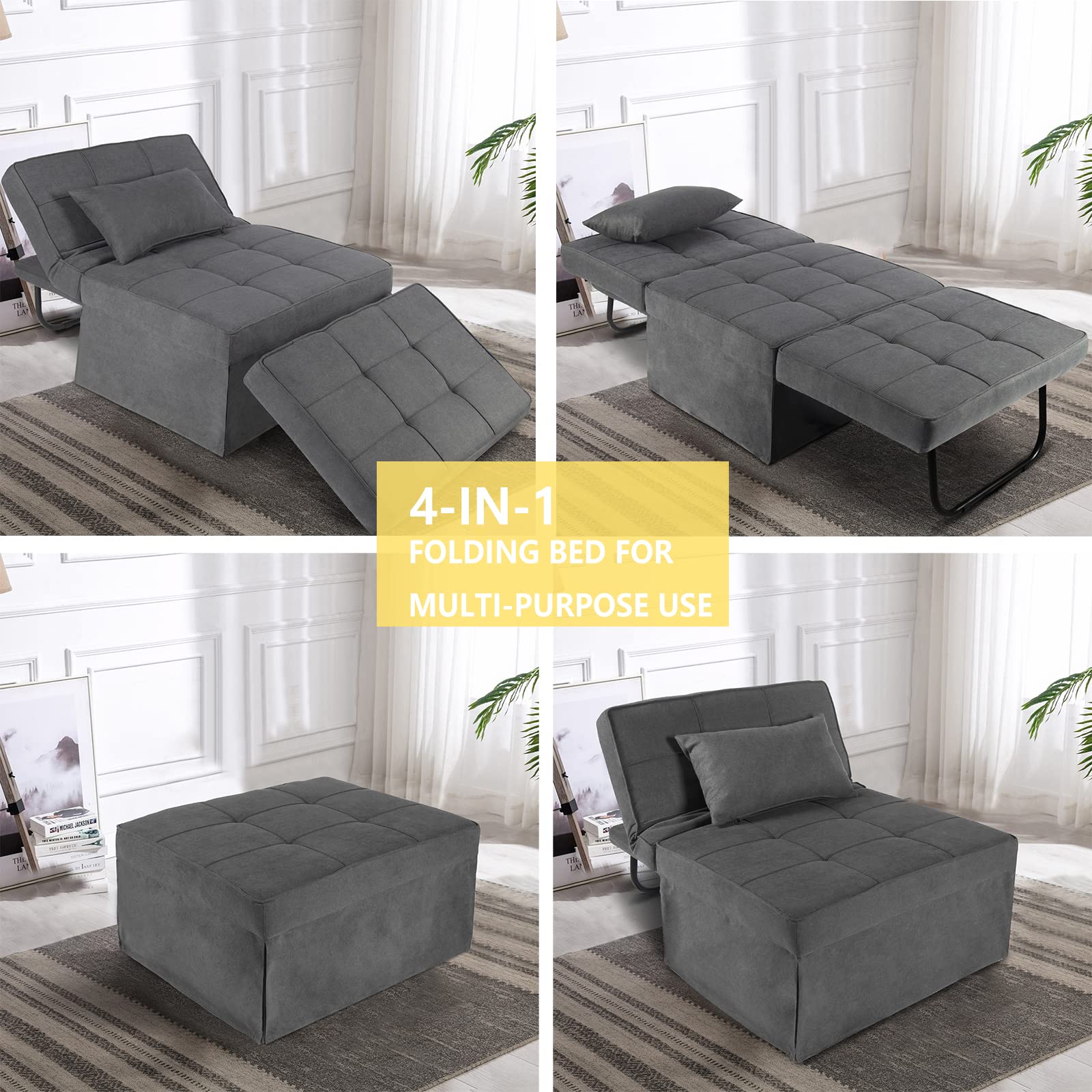Ottoman Sofa Bed 4 in 1 MultiFunction Folding Sleeper Chair Bed