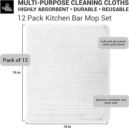 Miniatura 10 de Paquete de 12 toallas para mopa de barra de cocina, algodón, 16 x 19 pulgadas, trapos y paños de limpieza, platos, servicio de limpieza, toallas de