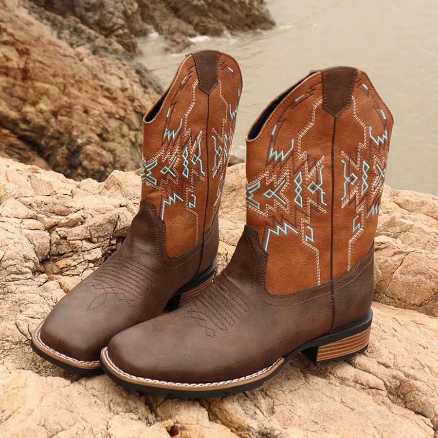 Amazon.com | Cowboy Boots for Men Square Toe Embroideried