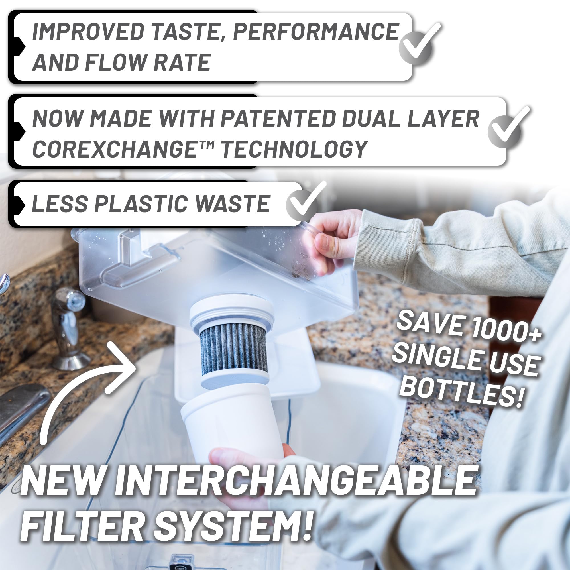 Epic Pure, dispenser per filtro dell'acqua da banco per acqua potabile, 36 tazze, filtro da 150 galloni, senza BPA, rimuove fluoro, cloro, piombo, depuratore d'acqua, grande dispenser per acqua