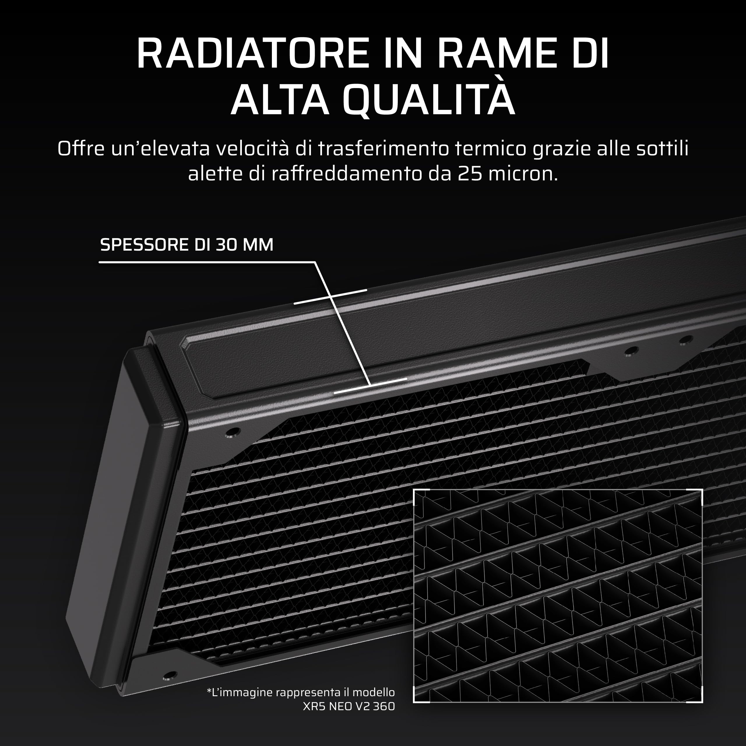 CORSAIR Hydro X Series XR5 NEO V2 Da 360 mm Radiatore Di Raffreddamento Personalizzato – Compatibile Con Ventole iCUE LINK, 3 Supporti Per Ventole Da 120 mm, Filettature G1/4” – Nero