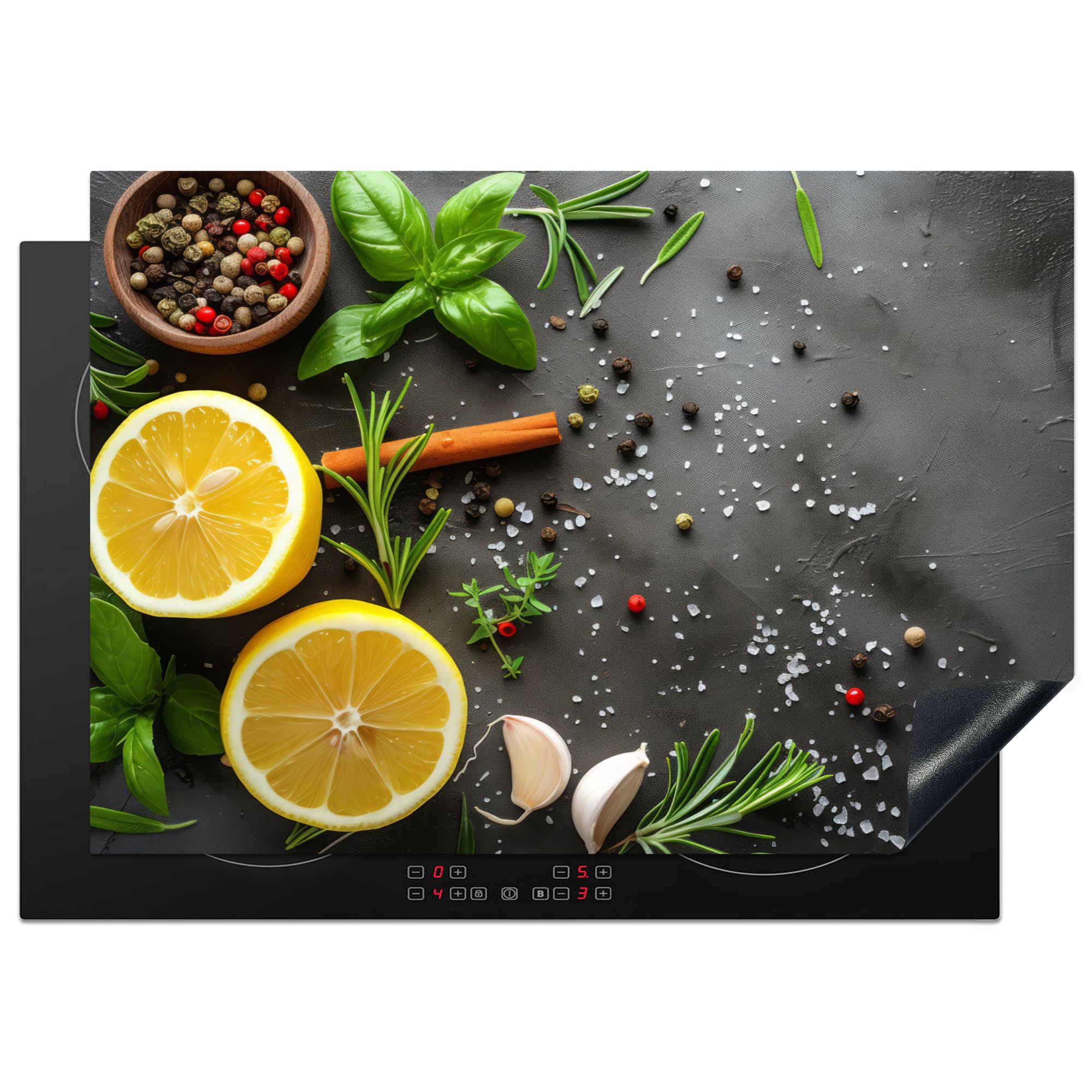 KitchenYeah© Induction Hob Cover Protector Mat 20.5"x29.5" / 75x52 cm Kitchen Universal Ceramic Covers for Electric Cookers Vinyl Lemon - Concrete - Pepper - Spices - Fruit