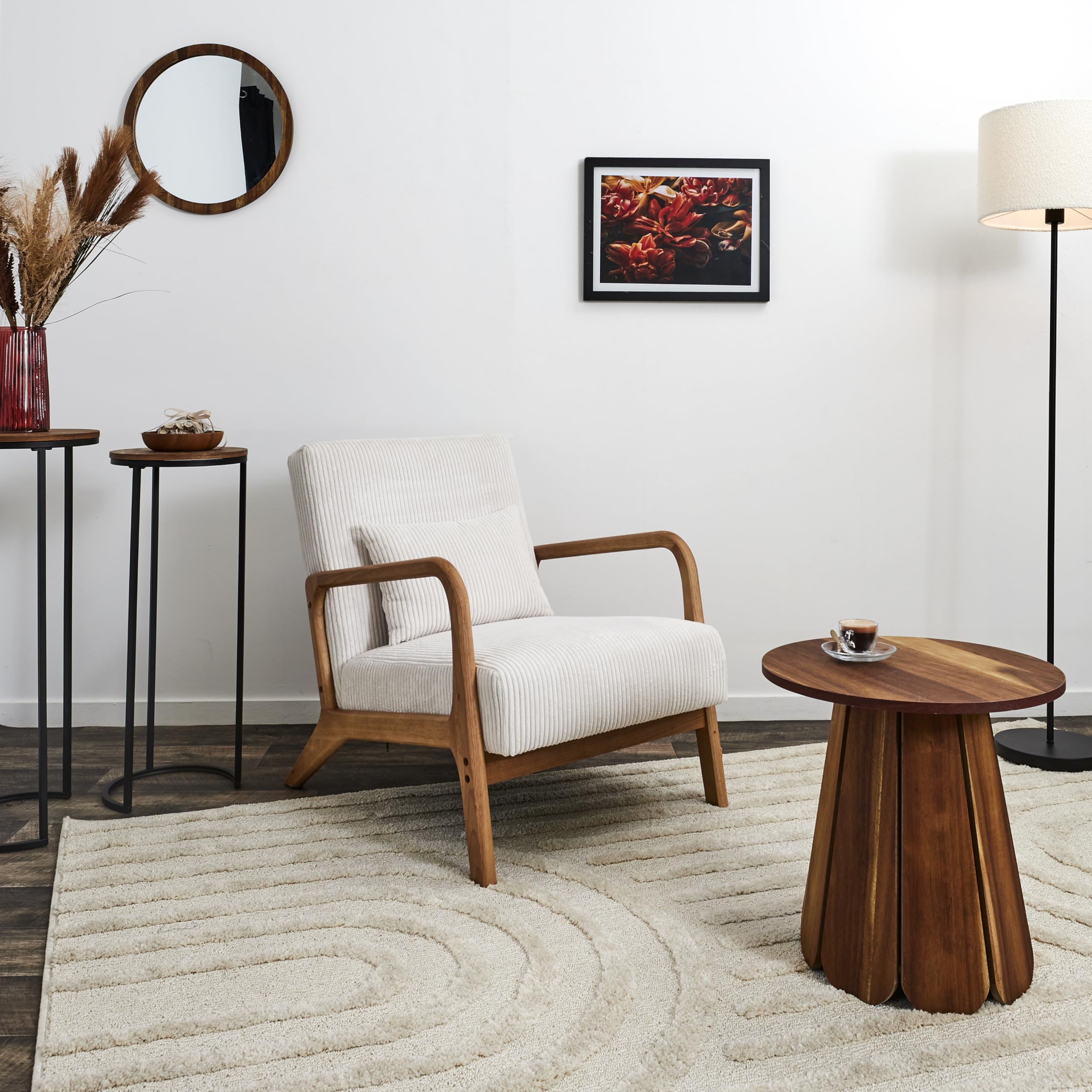 HOME DECO FACTORY, HD0349, Fauteuil Salon Cotele Scott Beige, Softness, Mobilier, Assise, canapé et Fauteuil, 64,5x75x86 cm, Hauteur Assise 43 cm, Beige | Métal et velours côtelé, fauteuil Scott, collection Softness, assise confortable, salon, 64,5x75x86