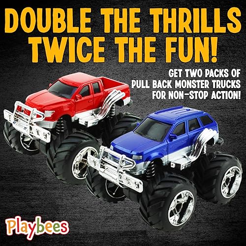 Miniatura 6 de Playbees Roaring Adventure Paquete de 2 juguetes de camión monstruo de 5 pulgadas para niños, diversión de tracción y fricción - La aventura espera