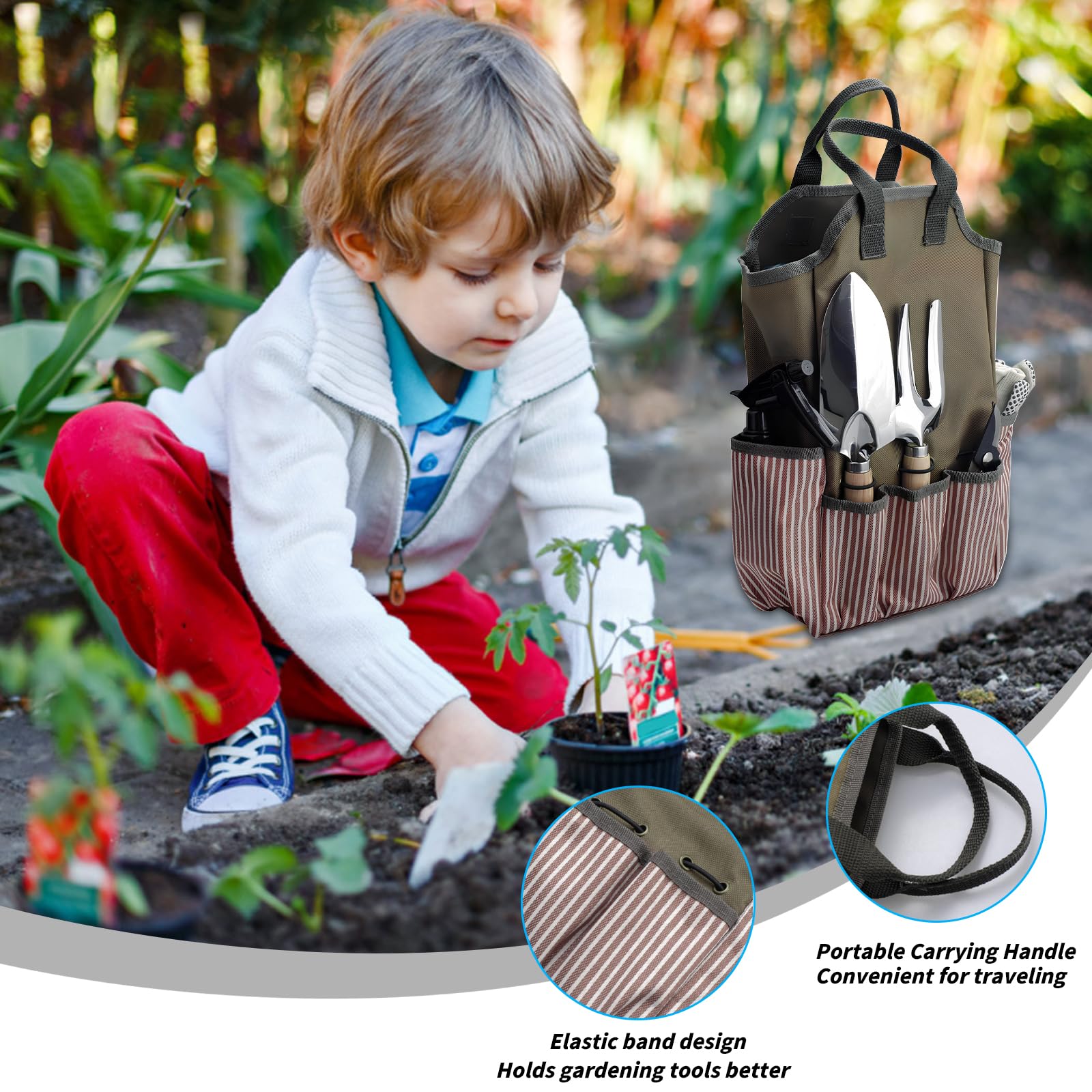 Tablier de Jardinier, 55x45cm, Sac à Outils de Jardinage, 38x25x9cm, avec 8 Poches, Portable Sac Fourre-Tout de Jardin(Aucun Outil)