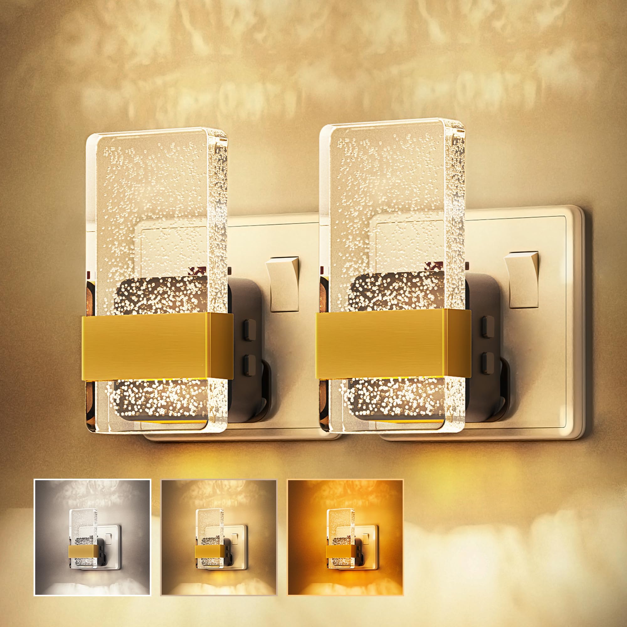 LOHAS-LED Night Light, Plug in Night Light with Dusk-to-Dawn Sensor, 10%/50%/100% LM Dimmable, Amber/ 3000K/5000K, Modern Nightlight Plug in Wall for Hallway, Bathroom, Stairway, 2 Pack โ image 1