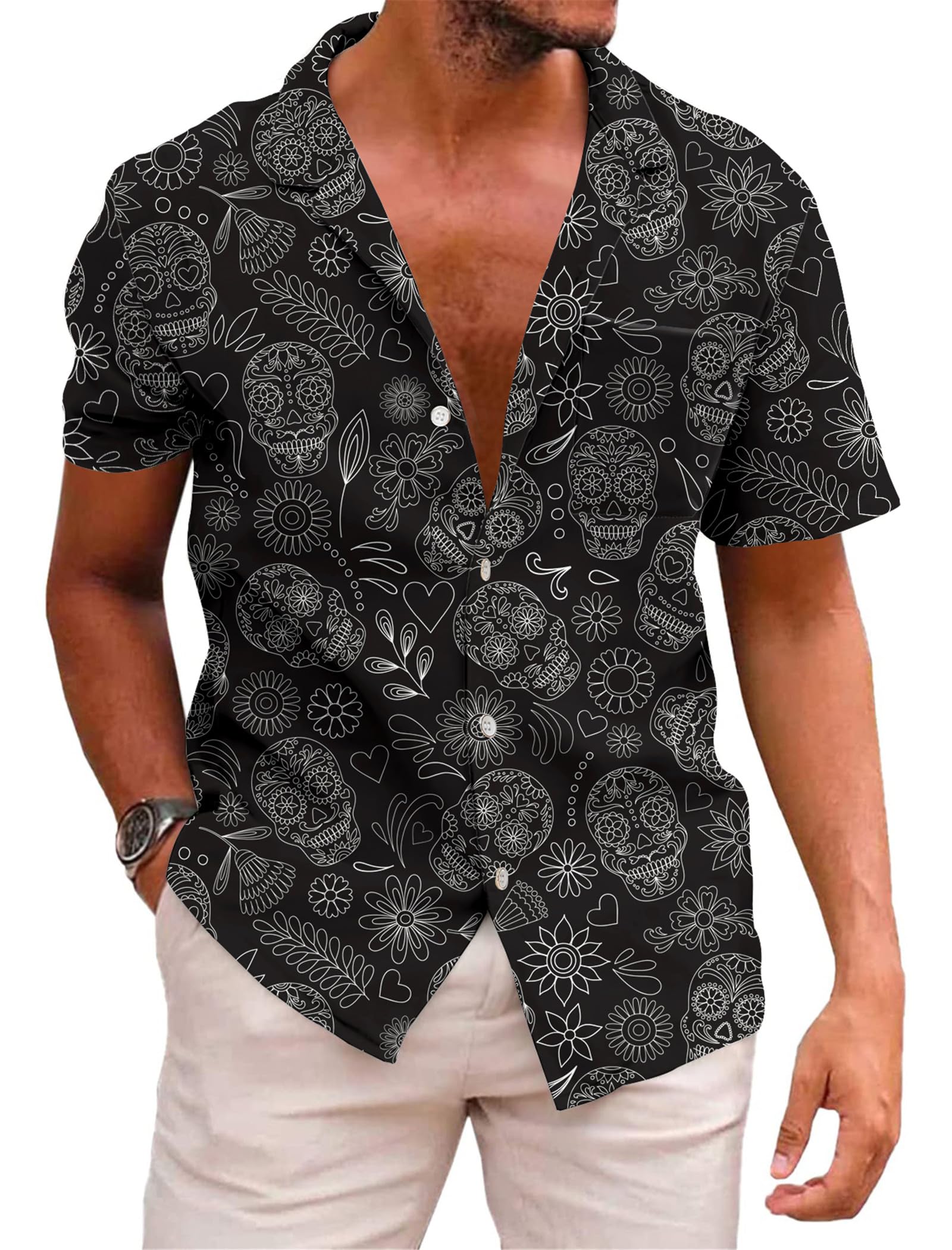 KYKU mens Sugar Skulls Shirts Button Down Shirt (pack of 1)