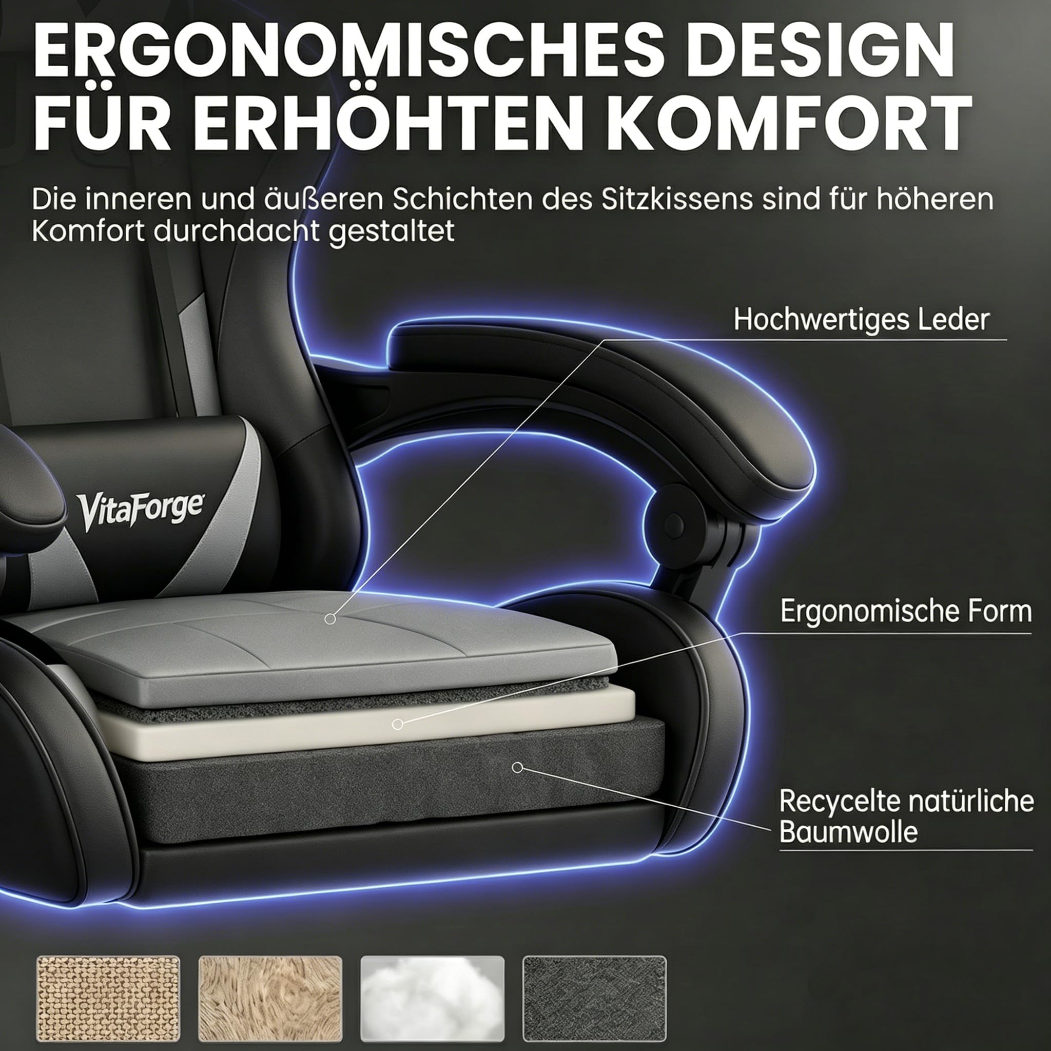 EaseZen Fauteuil Gaming, Fauteuil Bureau avec Support Lombaire Dynamique, Hauteur réglable et accoudoirs, pivotant à 360°, Chaise de Jeu rembourrée pour la Maison et Le Bureau(Noir)