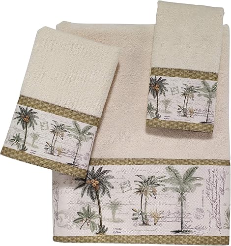 Avanti Linens - Juego de toallas de 3 piezas, toallas de algodón suaves y absorbentes, accesorios de baño de inspiración tropical (colección Colony