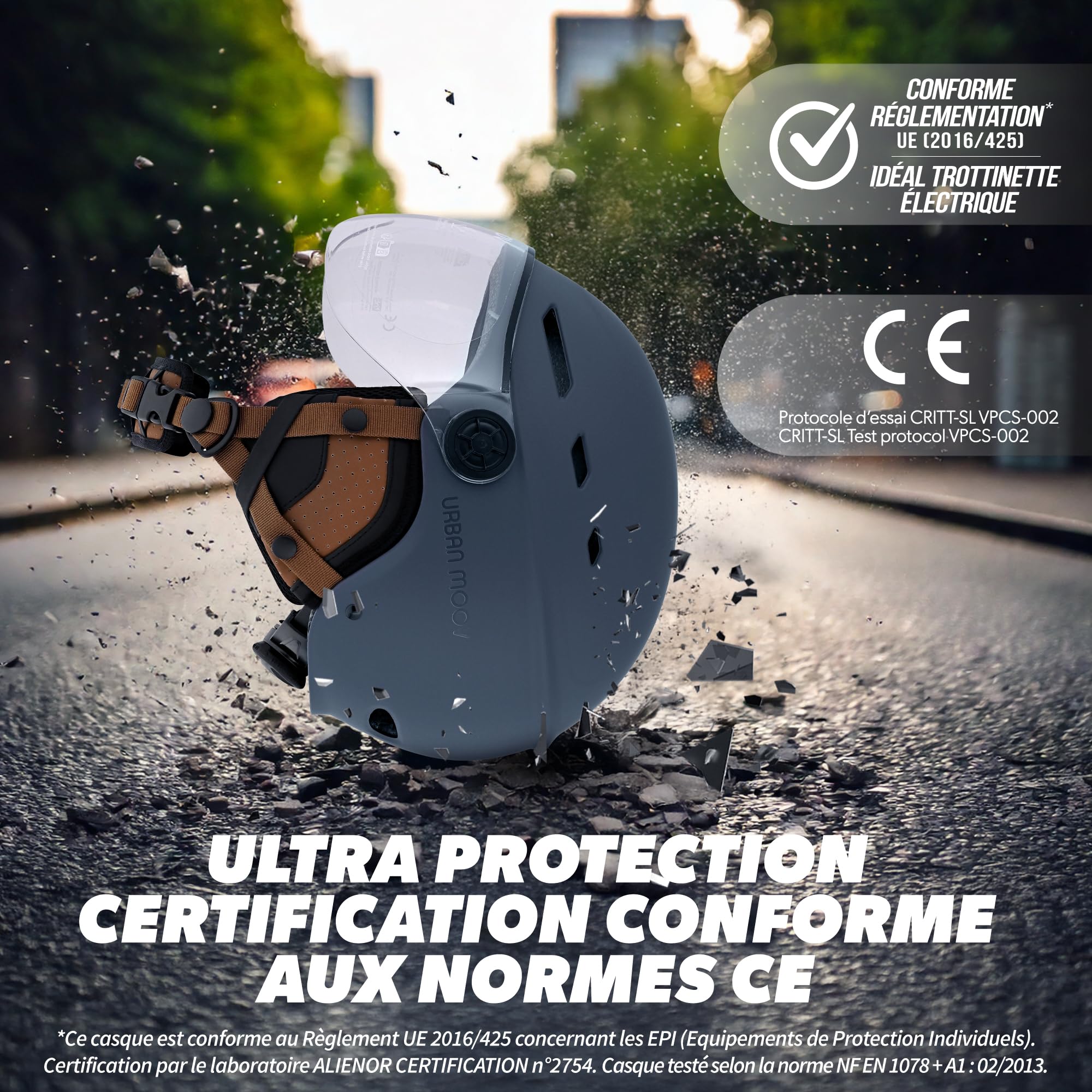 T'nB - Visor, Casque de Protection Vélo et Trottinette Electrique, pour Homme et Femme, Visière Transparente, Réglage Molette, Caches-Oreilles Détachables