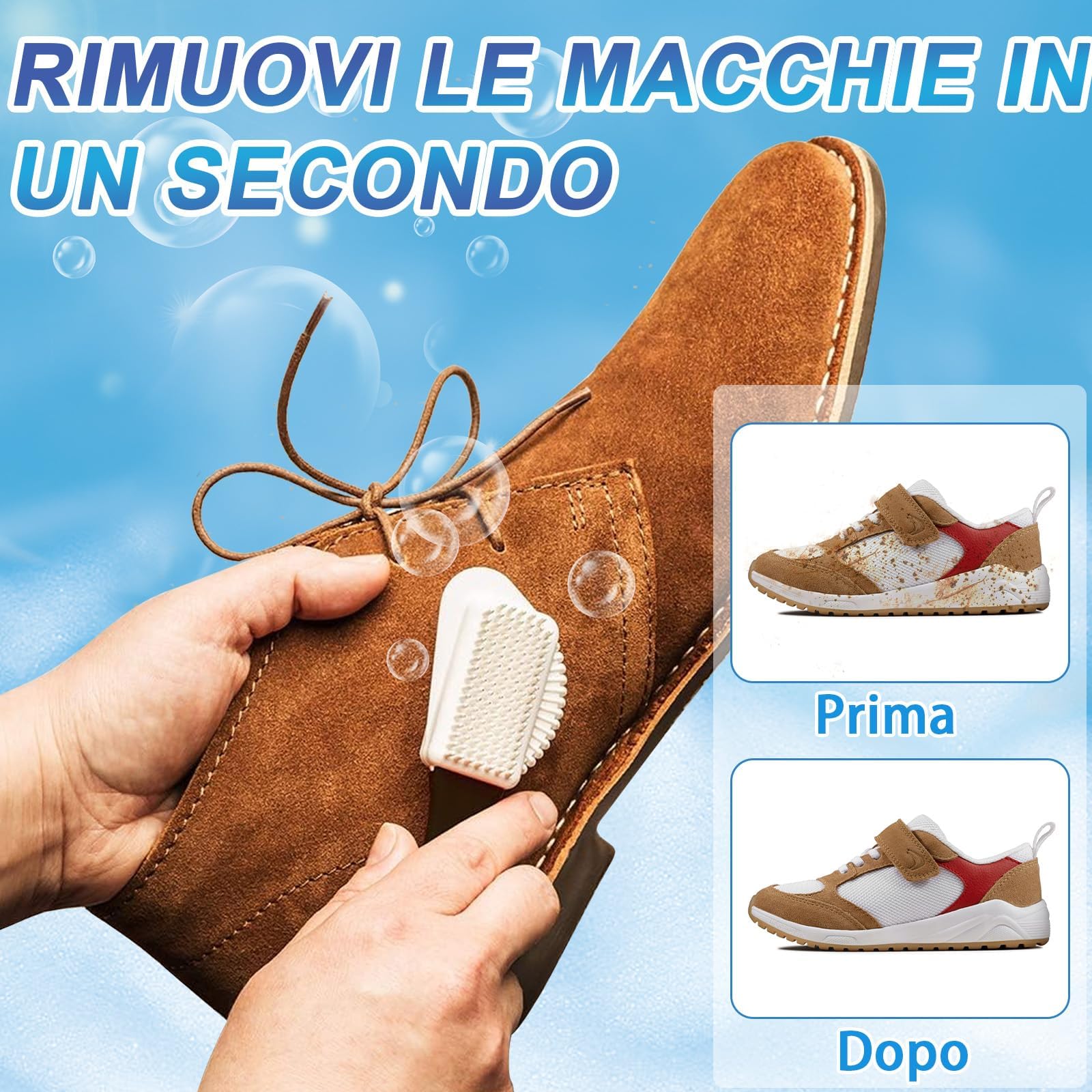 Pulizia Scarpe Scamosciate, 200ml Pulisci Scarpe con Spazzola, Kit Pulizia Scarpe per Rimuovere Sporco e Macchie, Pulitore Scarpe Camoscio per Scarpe Bianche, Maglia, Stivali, Sneaker, Pelle, Camoscio