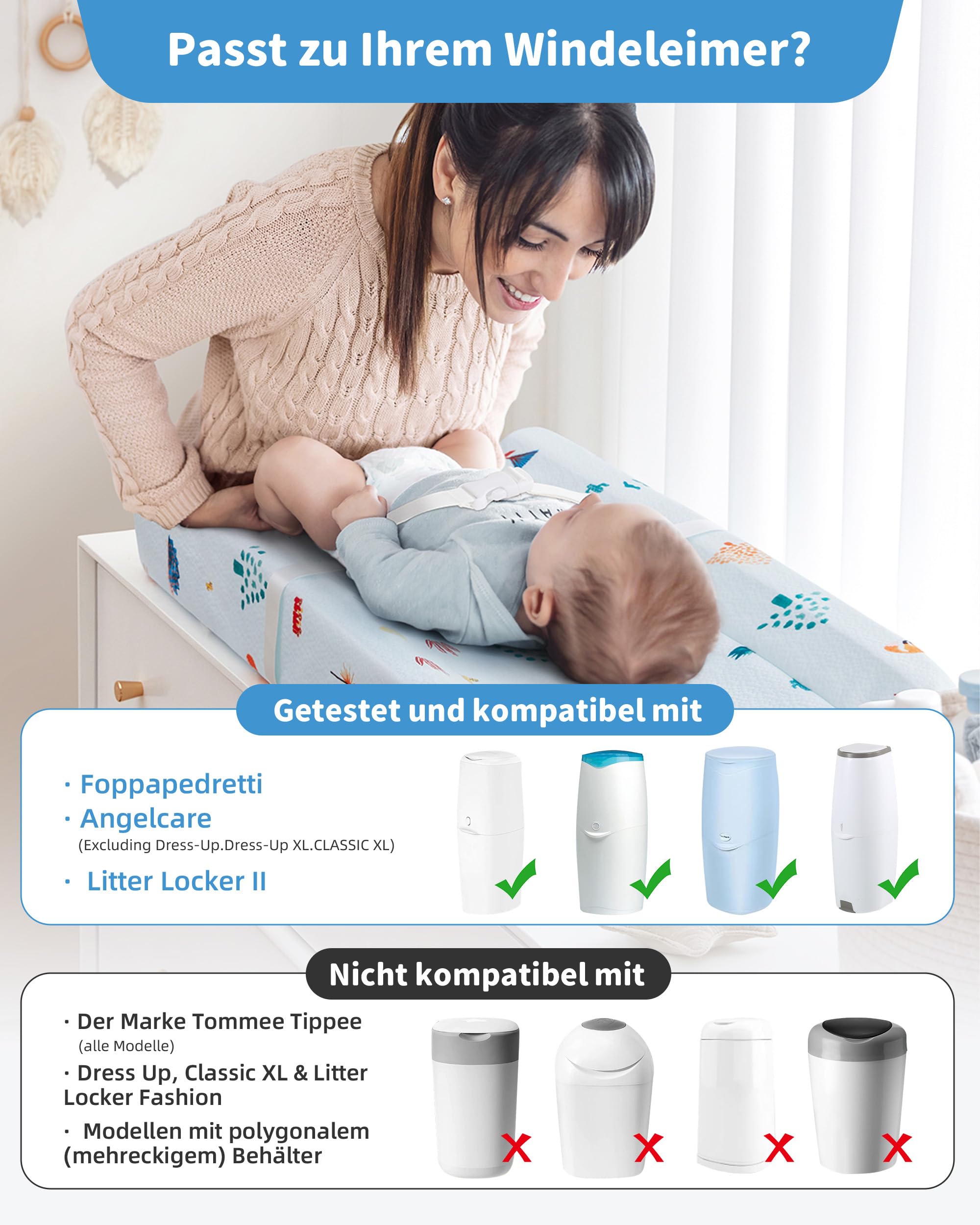 Lot de 4 recharges pour poubelle à couches - Anti-odeurs - Compatible avec Angelcare, non compatible avec Dress up & Dress up XL & Classic XL et tous les modèles Tommee Tippee
