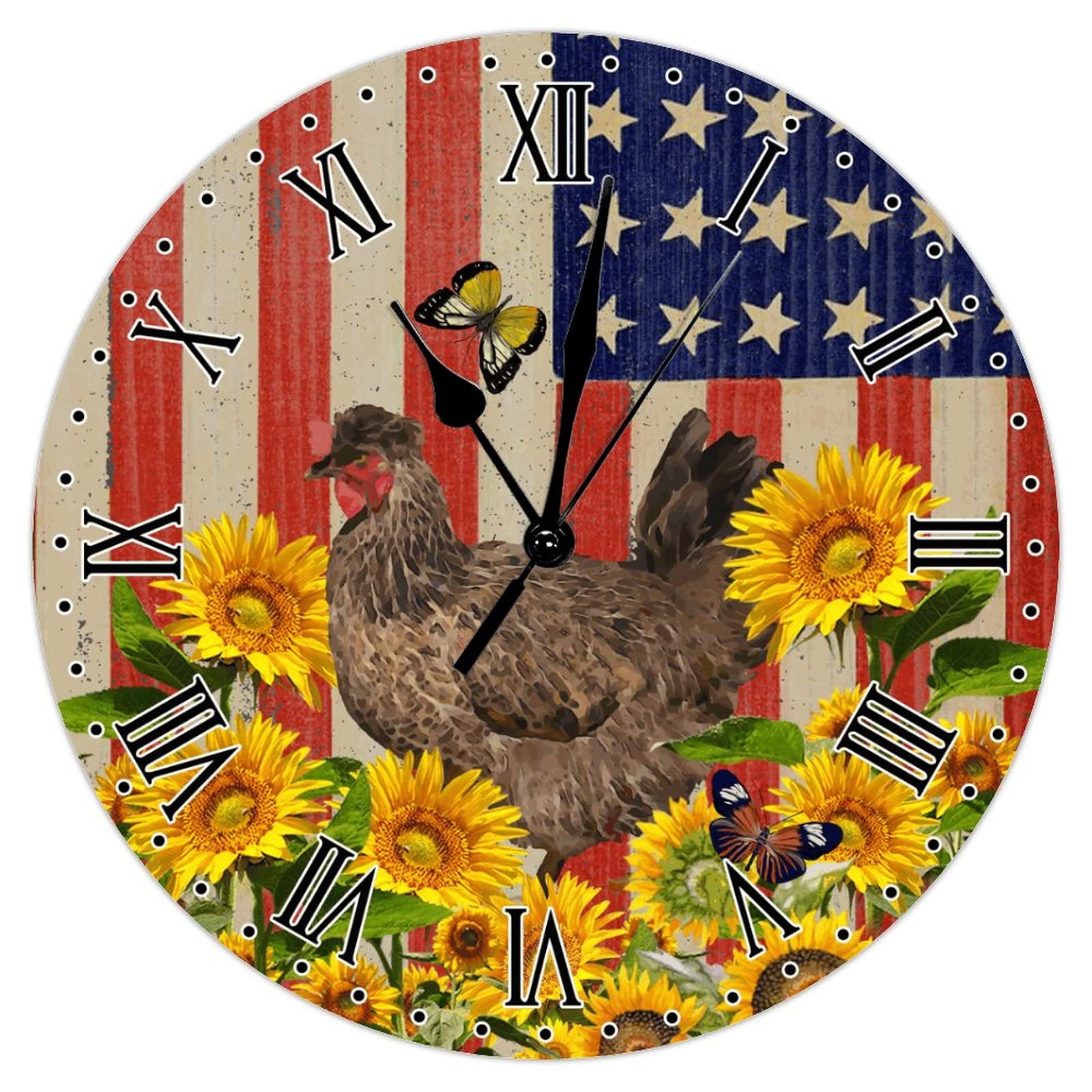 Cadeau idéal amateurs de coq horloge murale tournesol style rustique américain