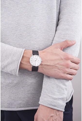 Miniatura 2 de Bulova Reloj de cuarzo de acero inoxidable de 3 manecillas con calendario de cuarzo con correa de cuero negro Estilo 96B104 Plateado Esfera circular