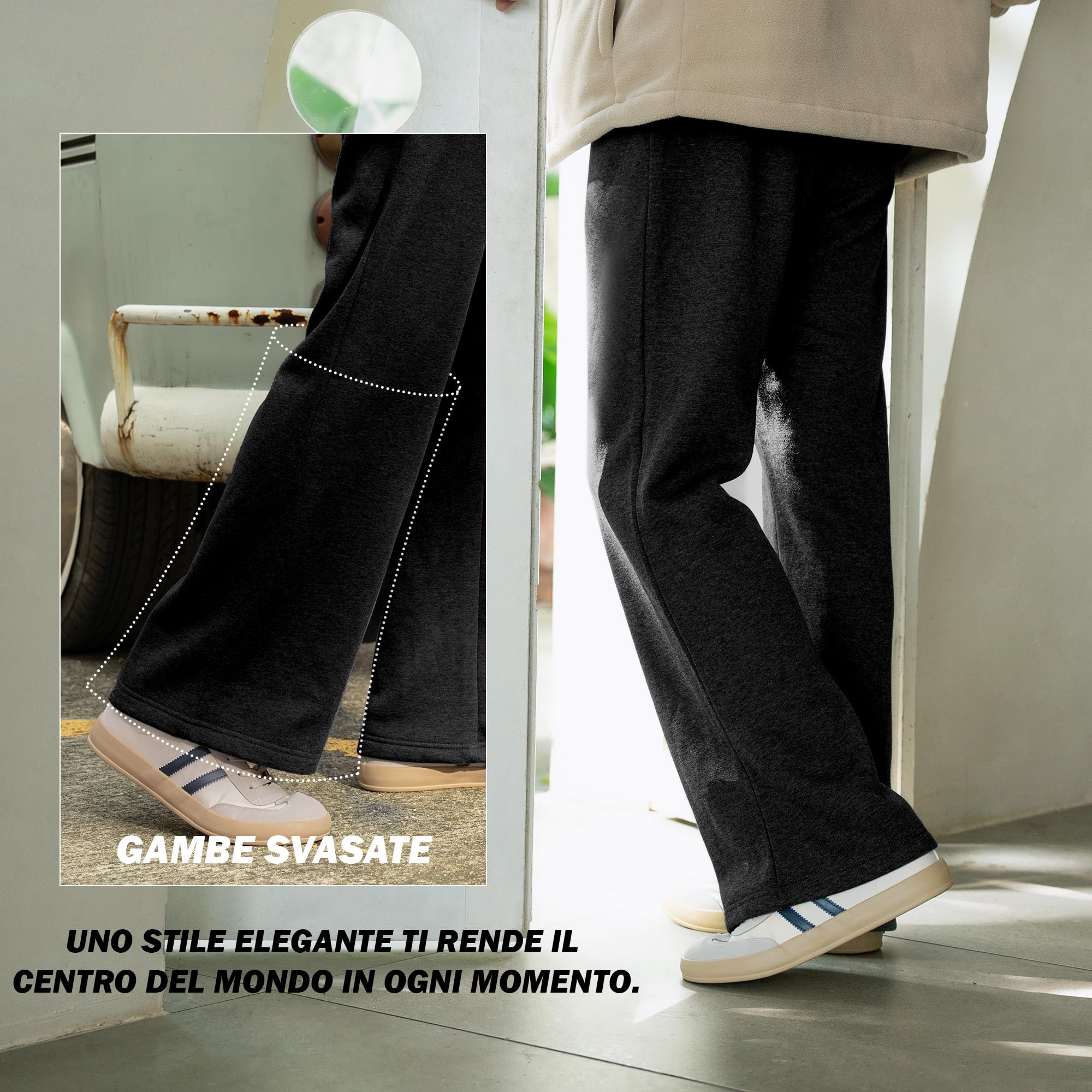ineepor Pantaloni Tuta Uomo Invernali Gamba Svasati Larga Pantalone Felpati Pile Cotone Caldi Sportivi Running Larghi Baggy Casual Joggers con Tasche Laterali Coulisse e Elastico in Vita XS-5XL