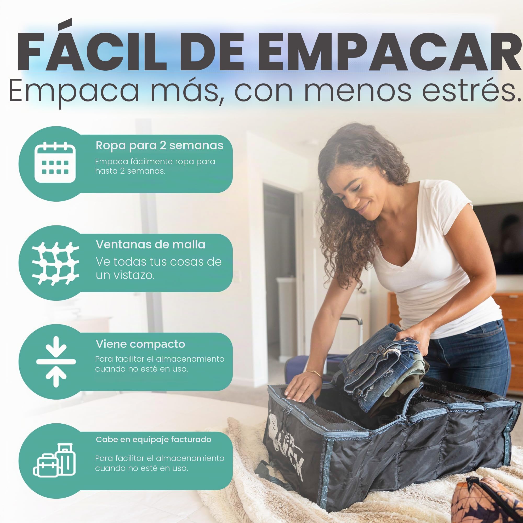 Pack Gear Organizador de Equipaje Colgante - Se Adapta a Cualquier Equipaje de Mano - Cubos de Embalaje para Viajes con Ventanas