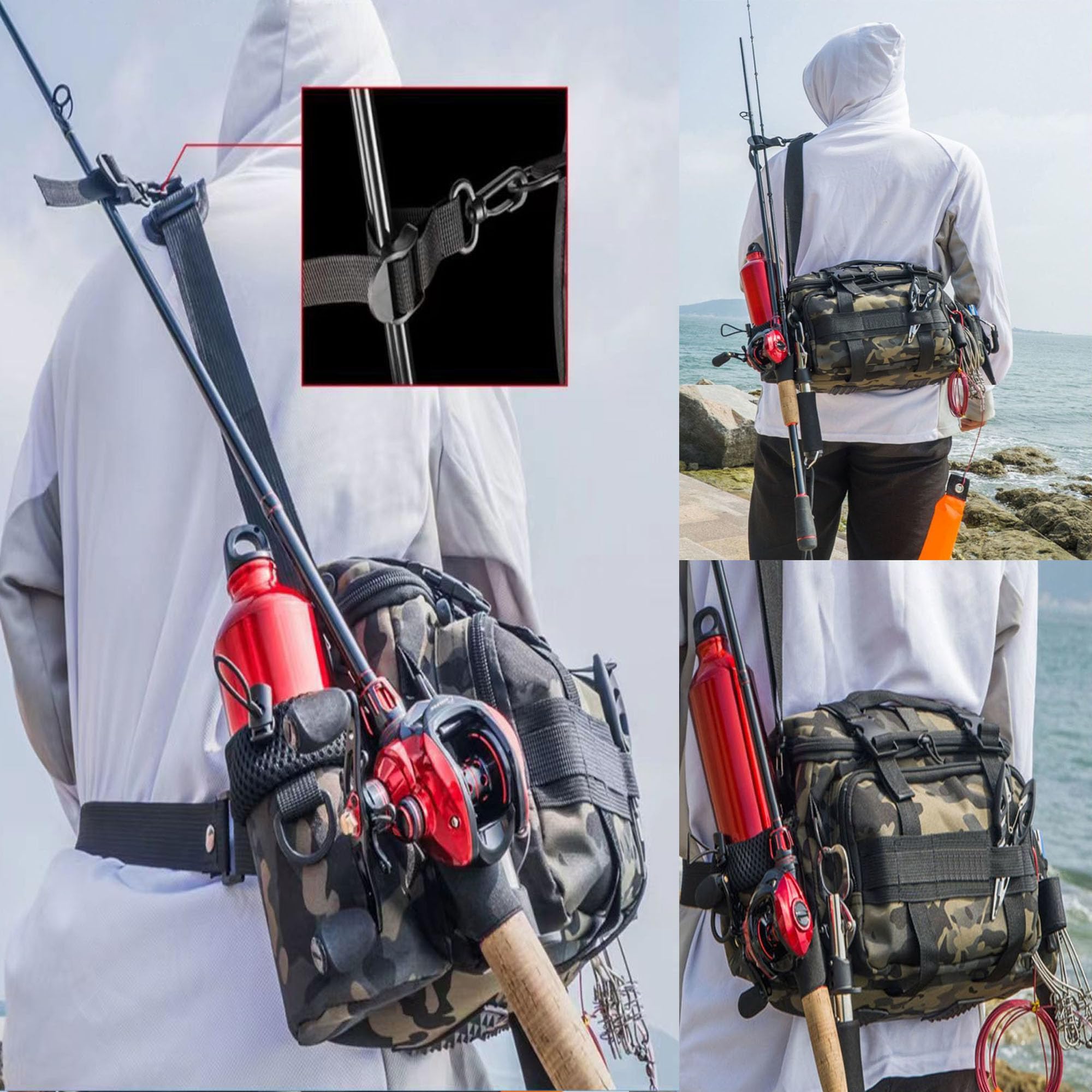 YUEMING Bolsa de Aparejos de Pesca Multifuncional, Gran Capacidad, Kit de Accesorios con Correas Ajustables