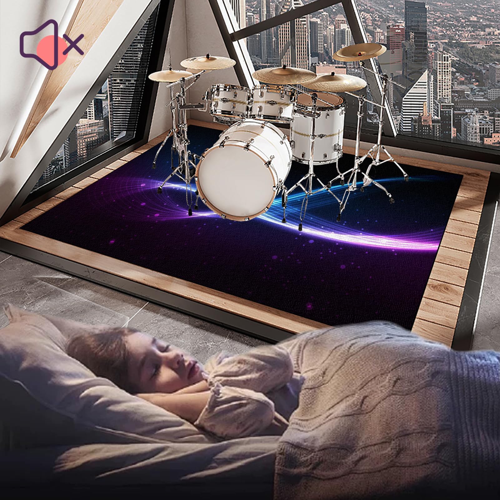 110 x 80 cm Tapis de Batterie électronique Tapis de Tambour Tapis de Batterie Tapis Professionnel de Jazz Tapis Batterie pour Grosse Caisse Claire et Autres Instruments de Musique